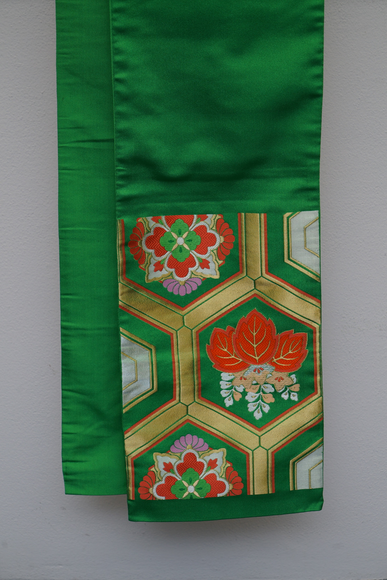 Circa 1950 Vintage Silk Brocade Fukuro Obi