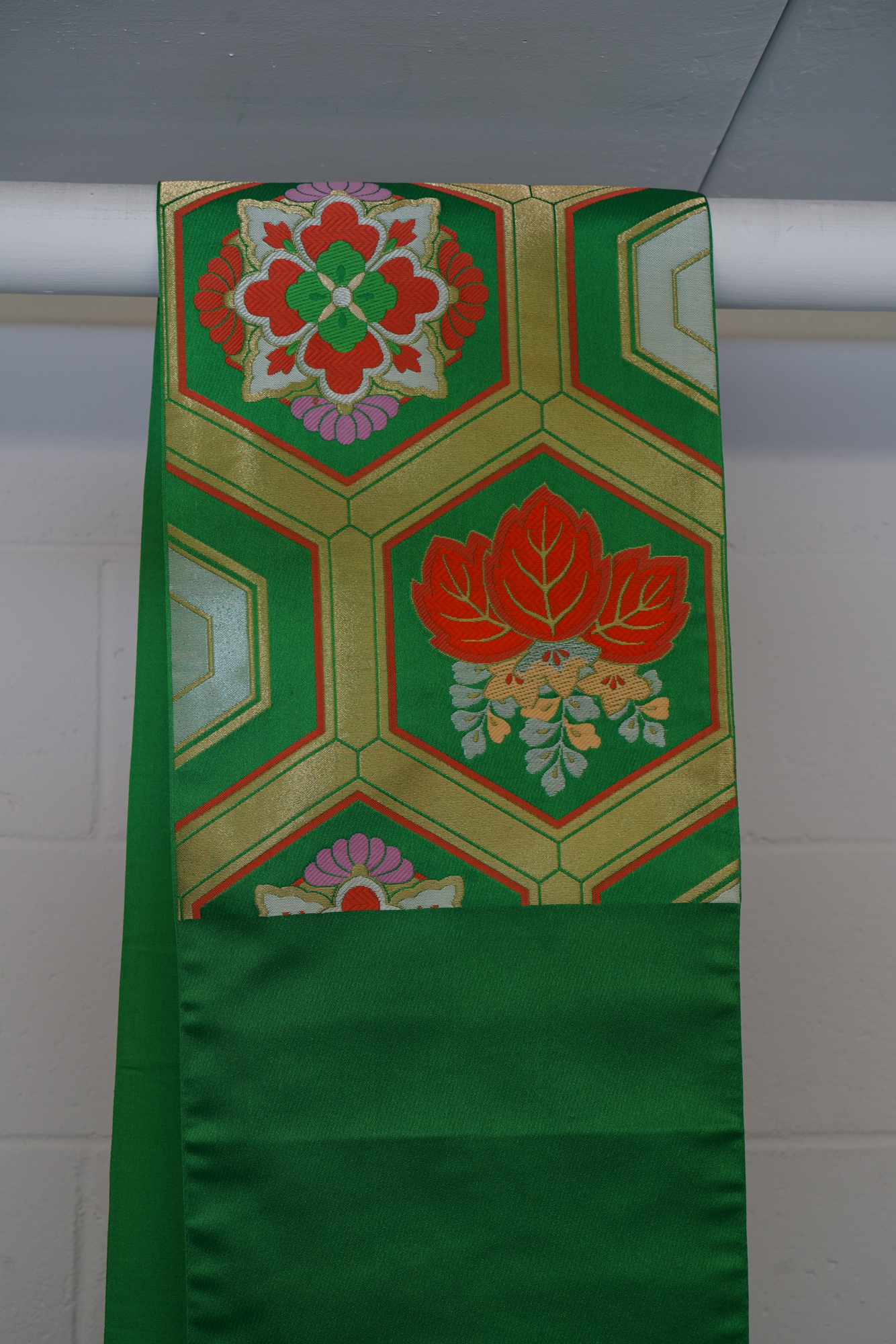 Circa 1950 Vintage Silk Brocade Fukuro Obi