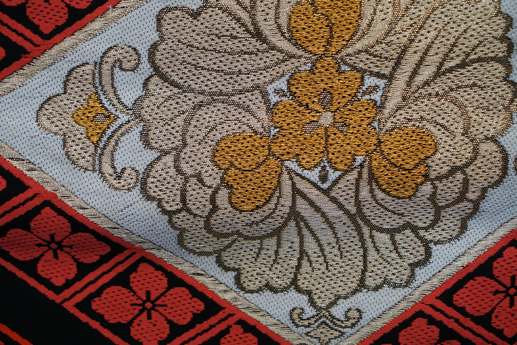 Circa 1940s Vintage Silk Brocade Fukuro Obi