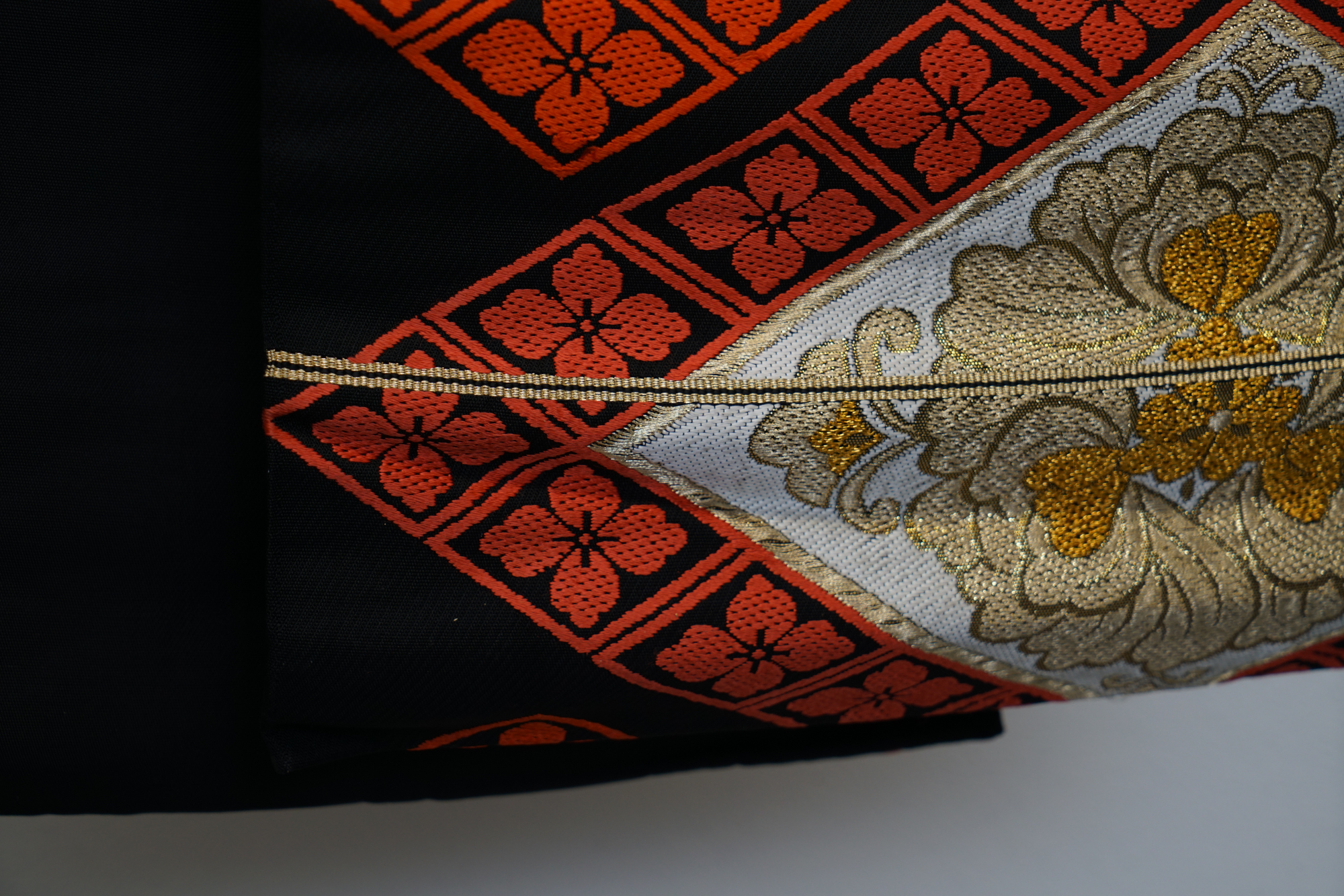 Circa 1940s Vintage Silk Brocade Fukuro Obi