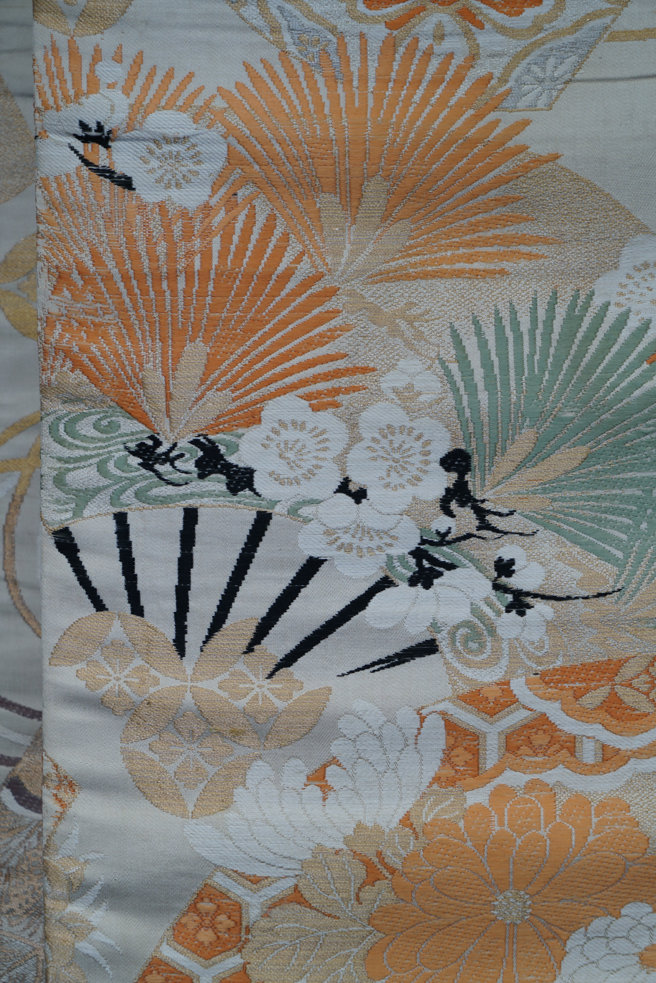 Circa 1930 Vintage Hand Brocaded Silk Maru Obi