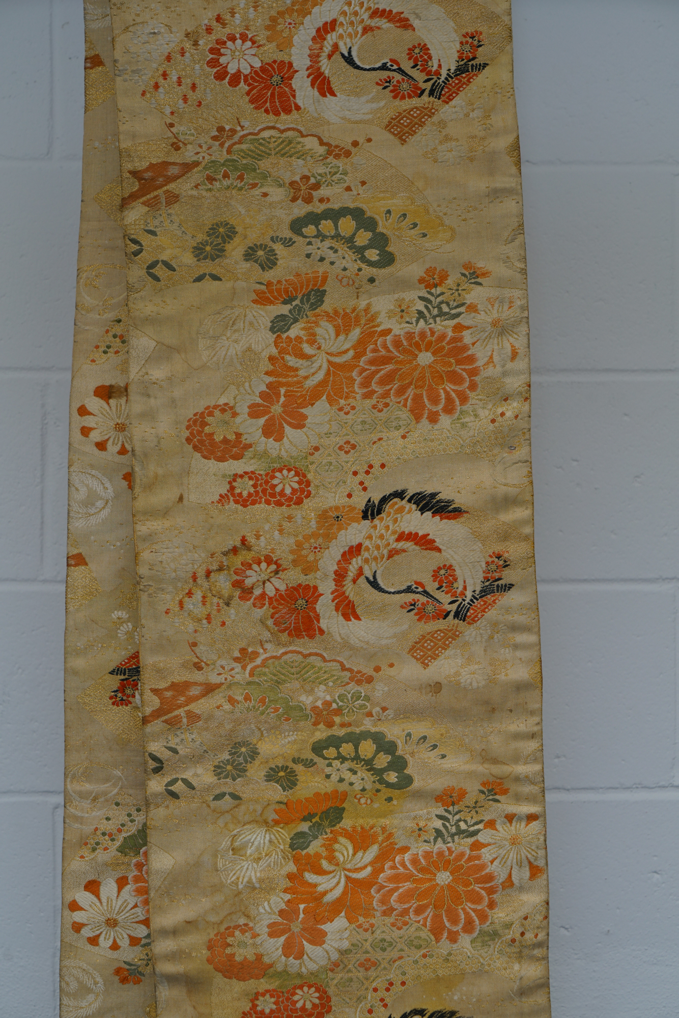 Circa 1900s Antique Hand Sewn Silk Maru Obi