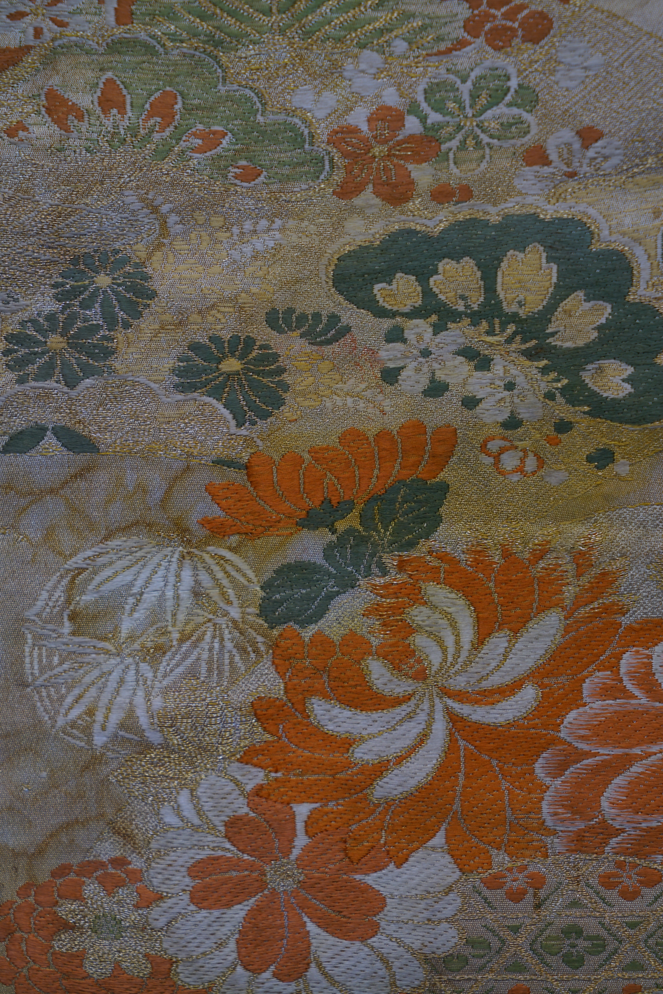 Circa 1900s Antique Hand Sewn Silk Maru Obi