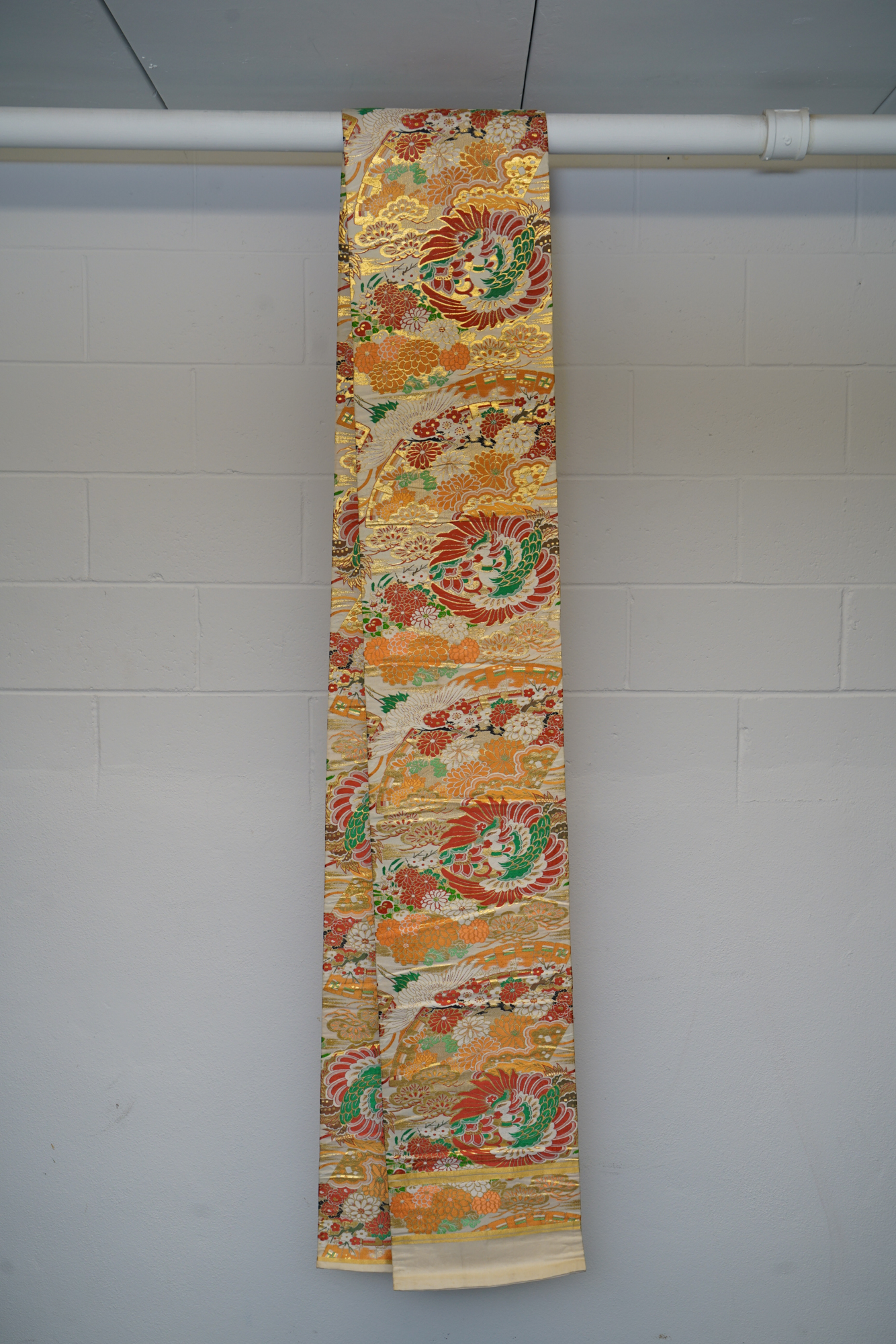 Circa 1915 Antique Hand Brocade Silk Maru Obi