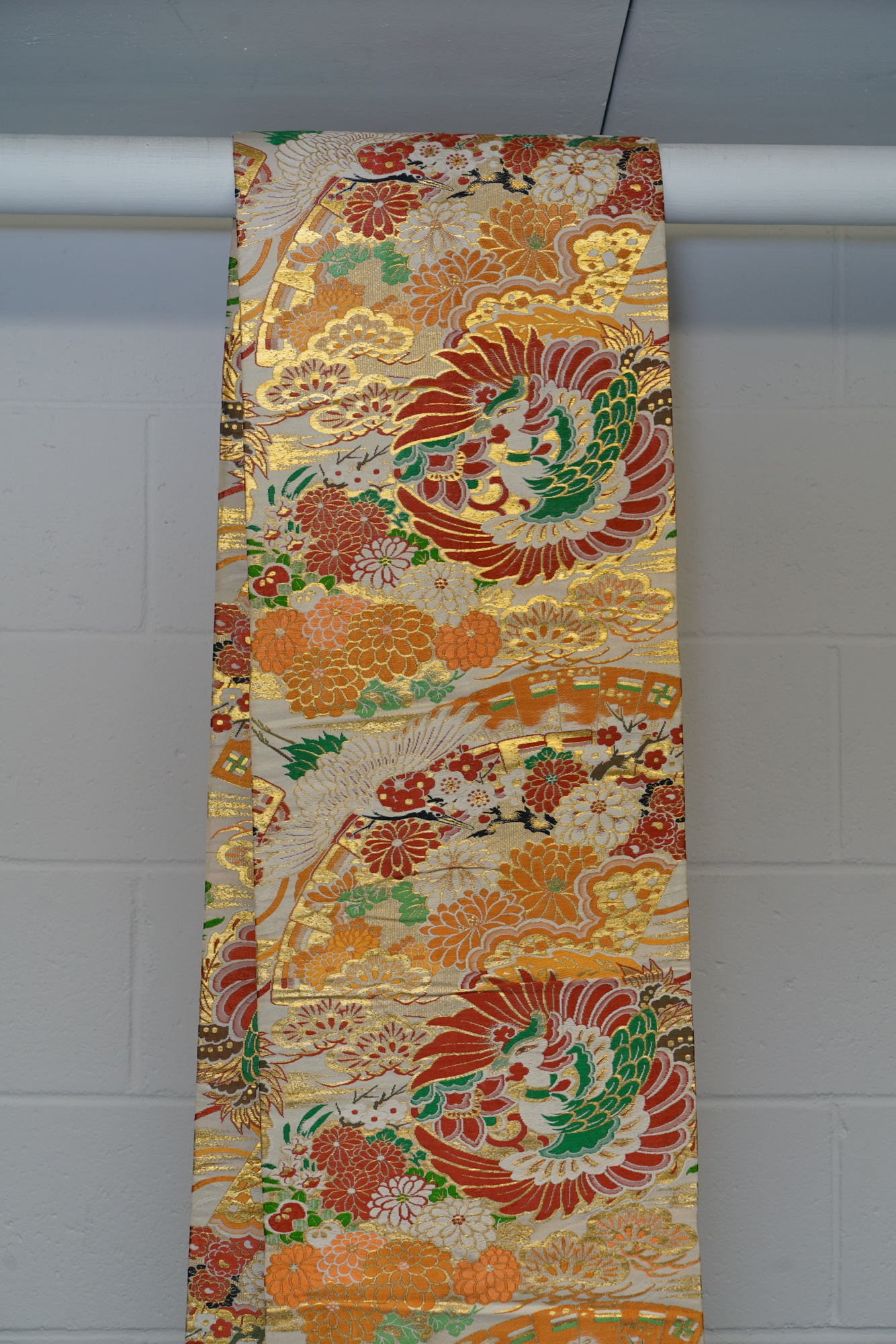 Circa 1915 Antique Hand Brocade Silk Maru Obi