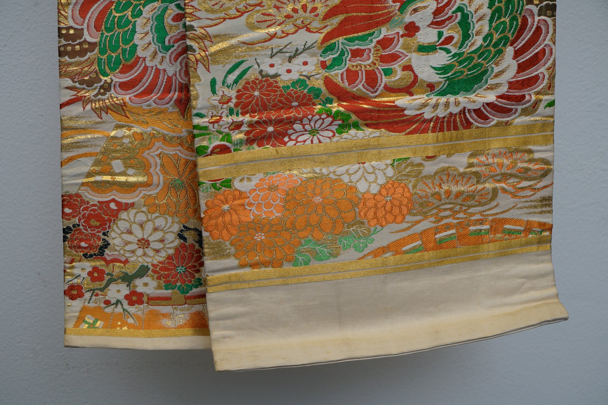 Circa 1915 Antique Hand Brocade Silk Maru Obi