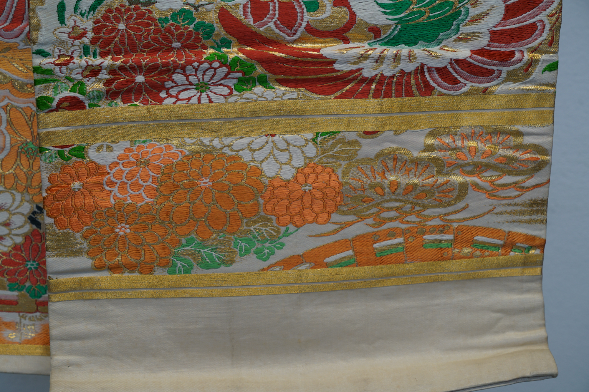 Circa 1915 Antique Hand Brocade Silk Maru Obi