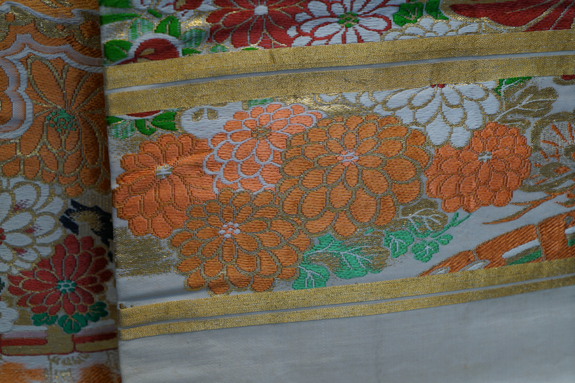 Circa 1915 Antique Hand Brocade Silk Maru Obi