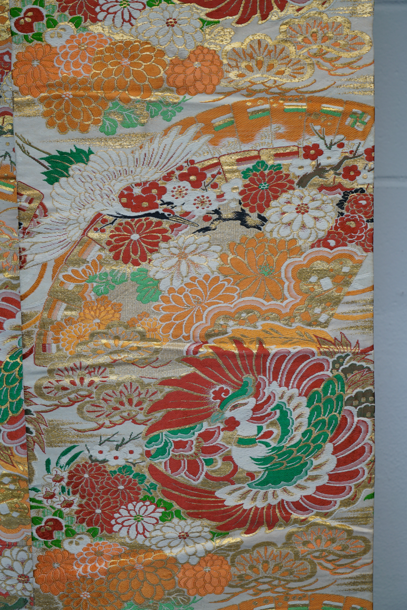 Circa 1915 Antique Hand Brocade Silk Maru Obi