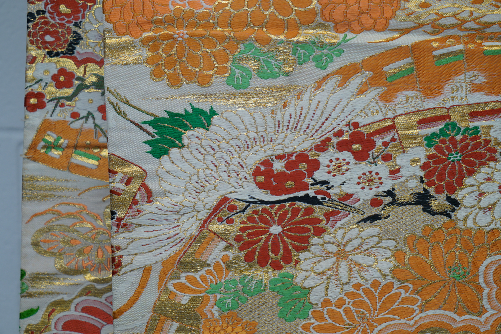 Circa 1915 Antique Hand Brocade Silk Maru Obi