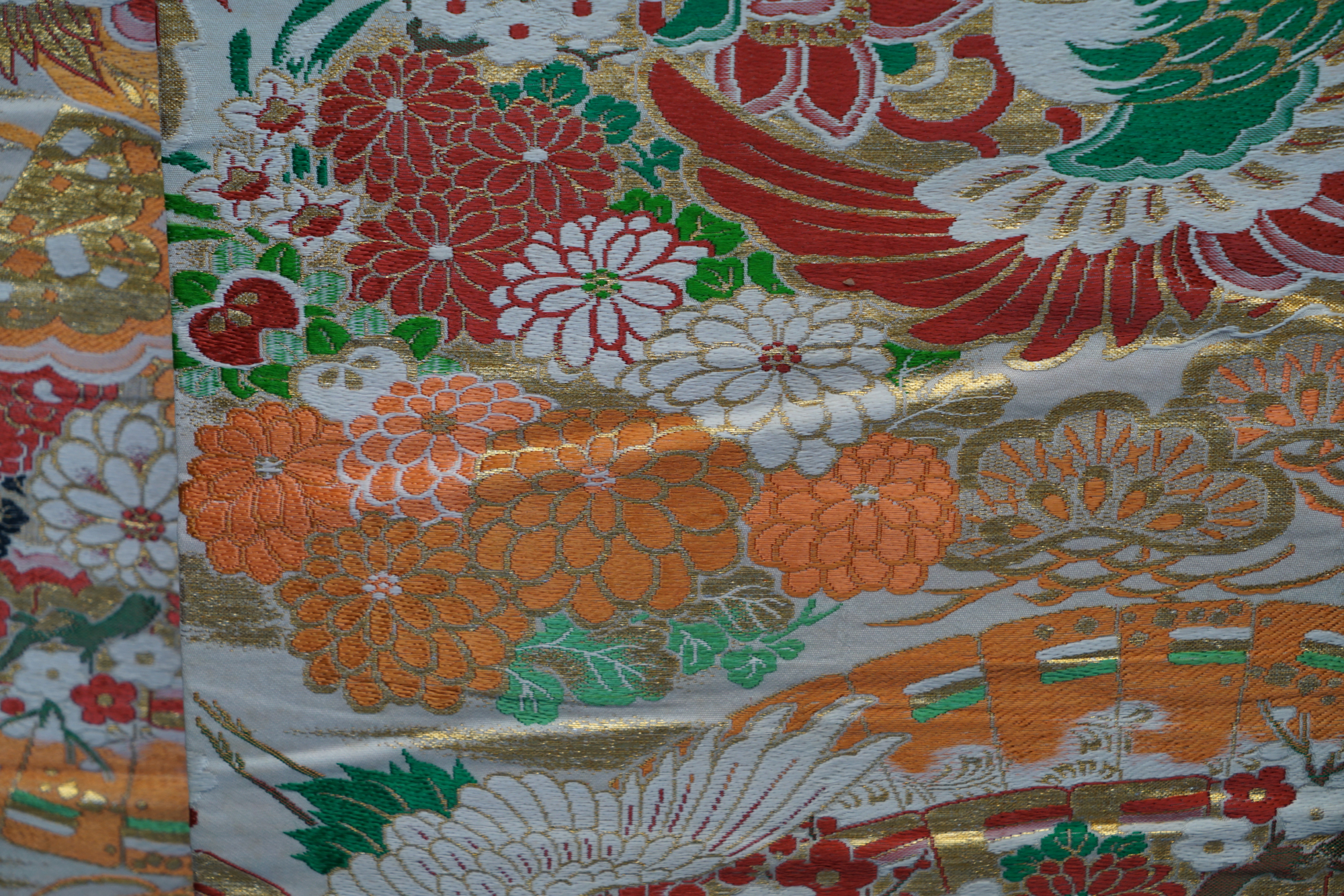 Circa 1915 Antique Hand Brocade Silk Maru Obi