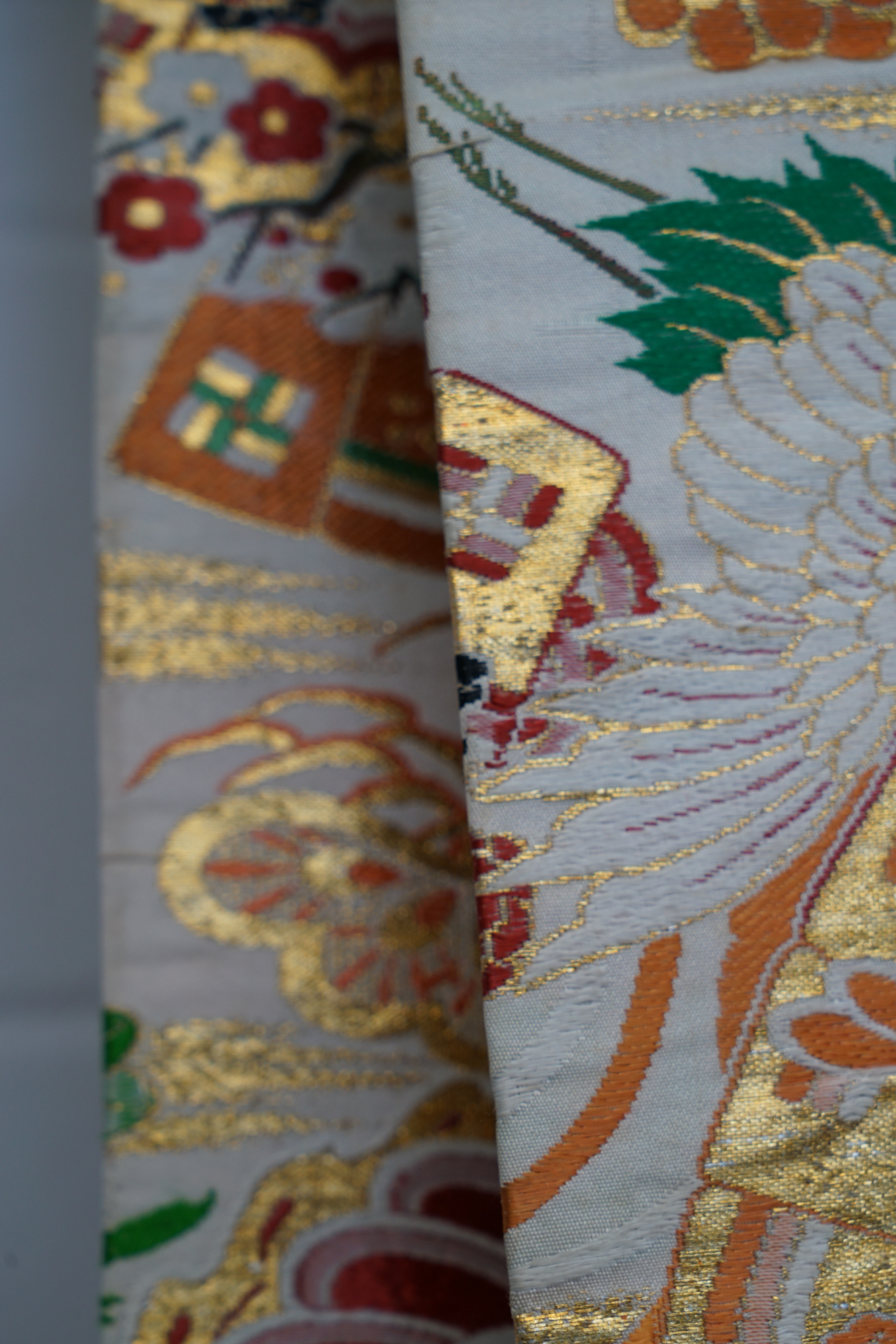 Circa 1915 Antique Hand Brocade Silk Maru Obi