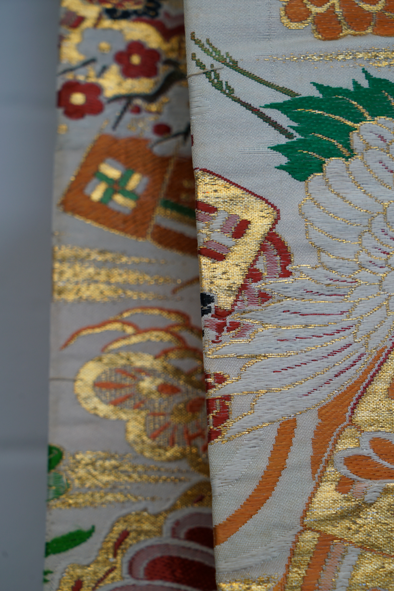 Circa 1915 Antique Hand Brocade Silk Maru Obi