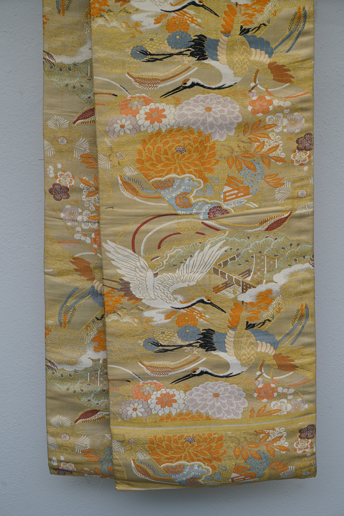 Circa 1910 Antique Handwoven Silk Brocade Maru Obi