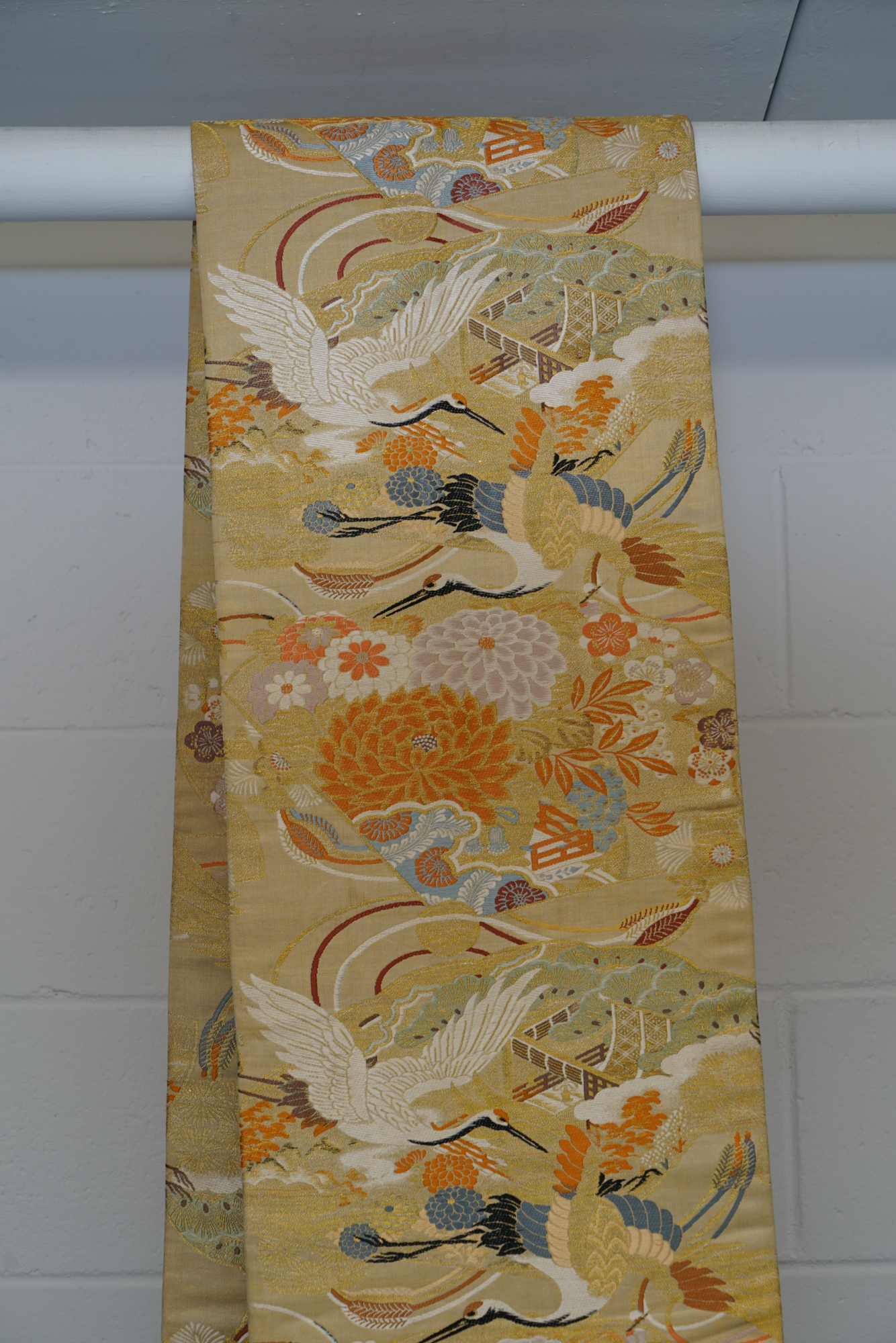 Circa 1910 Antique Handwoven Silk Brocade Maru Obi