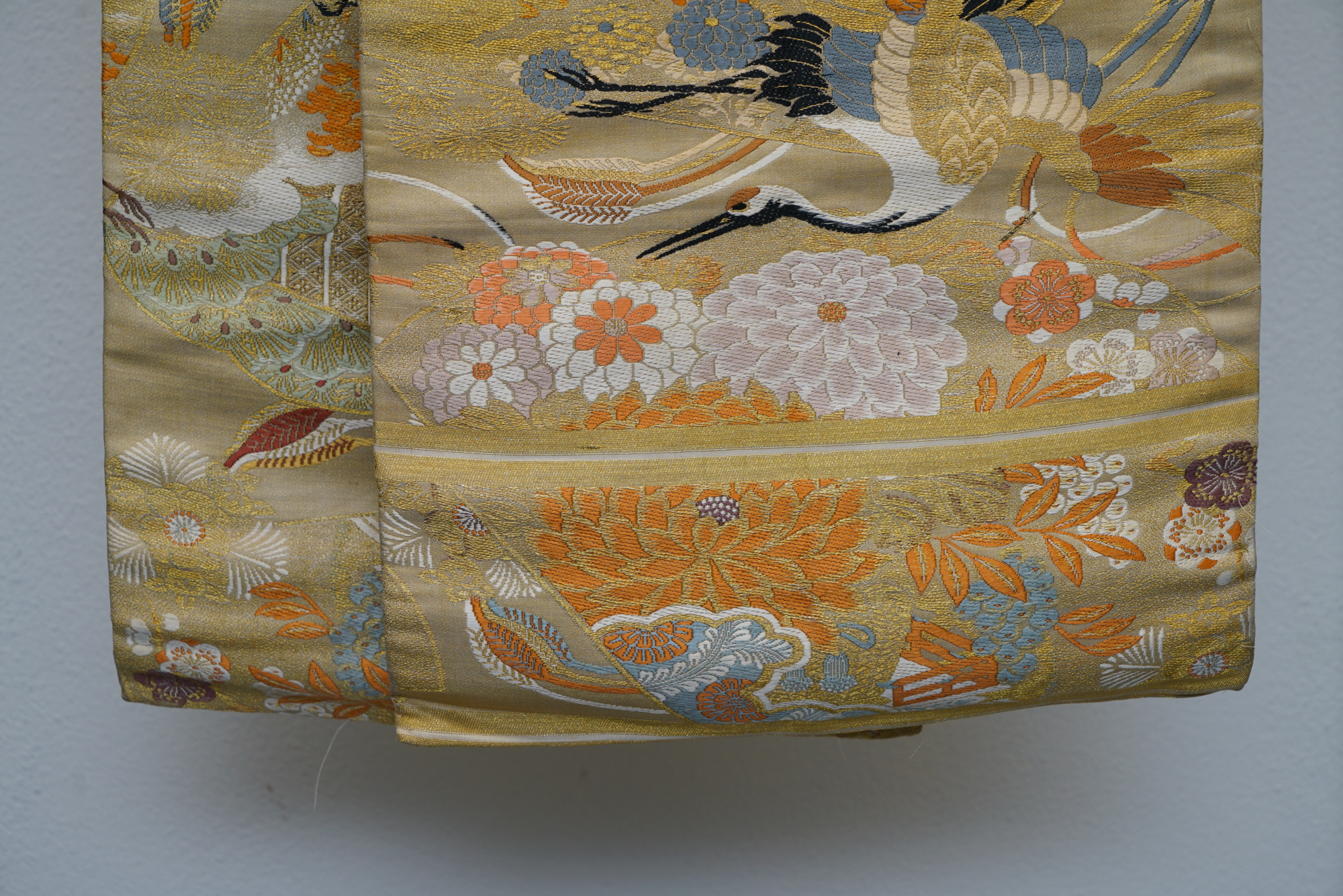 Circa 1910 Antique Handwoven Silk Brocade Maru Obi