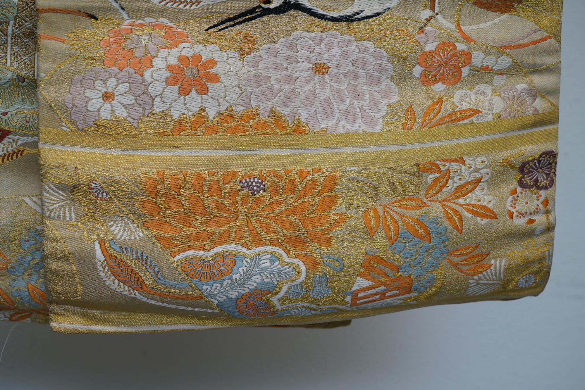 Circa 1910 Antique Handwoven Silk Brocade Maru Obi