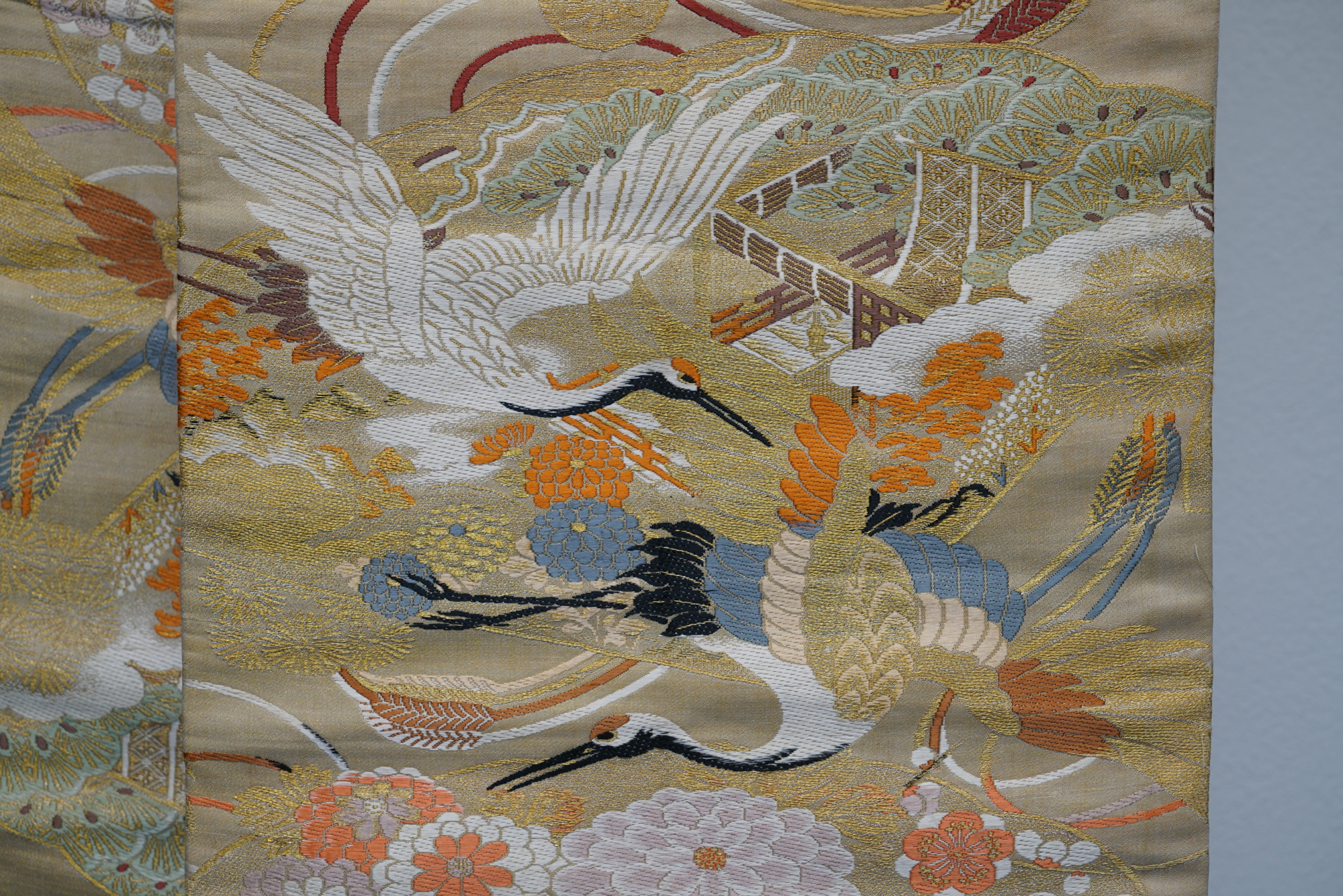 Circa 1910 Antique Handwoven Silk Brocade Maru Obi