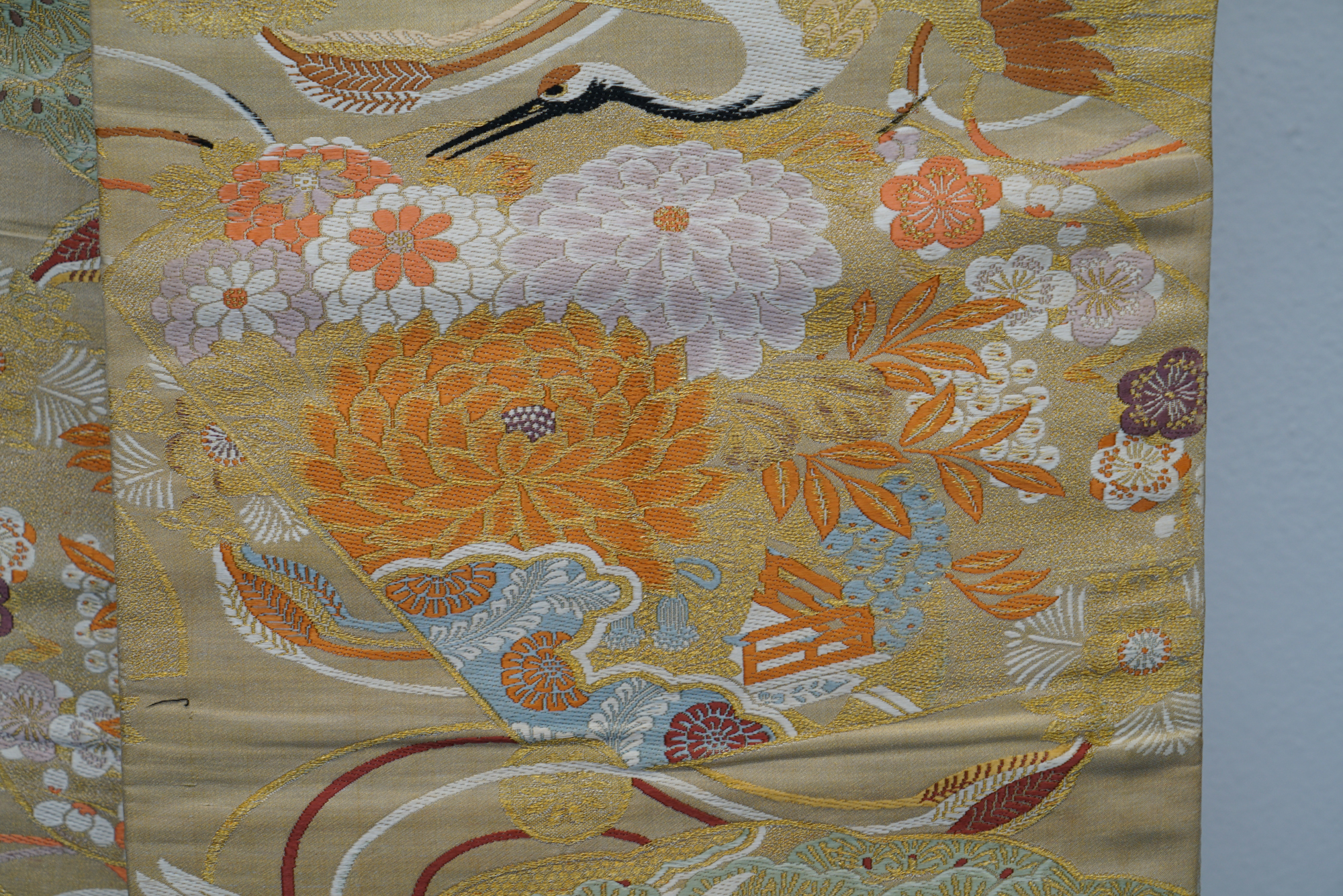 Circa 1910 Antique Handwoven Silk Brocade Maru Obi