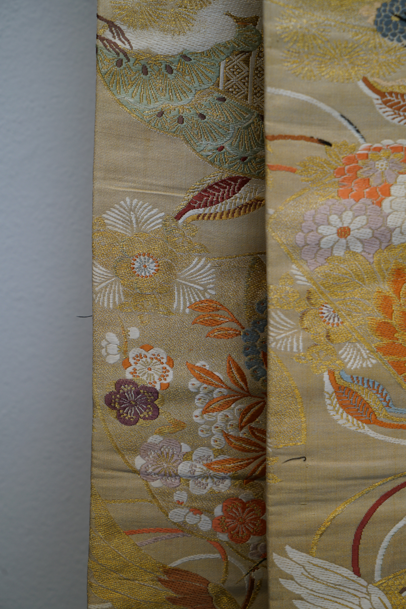 Circa 1910 Antique Handwoven Silk Brocade Maru Obi