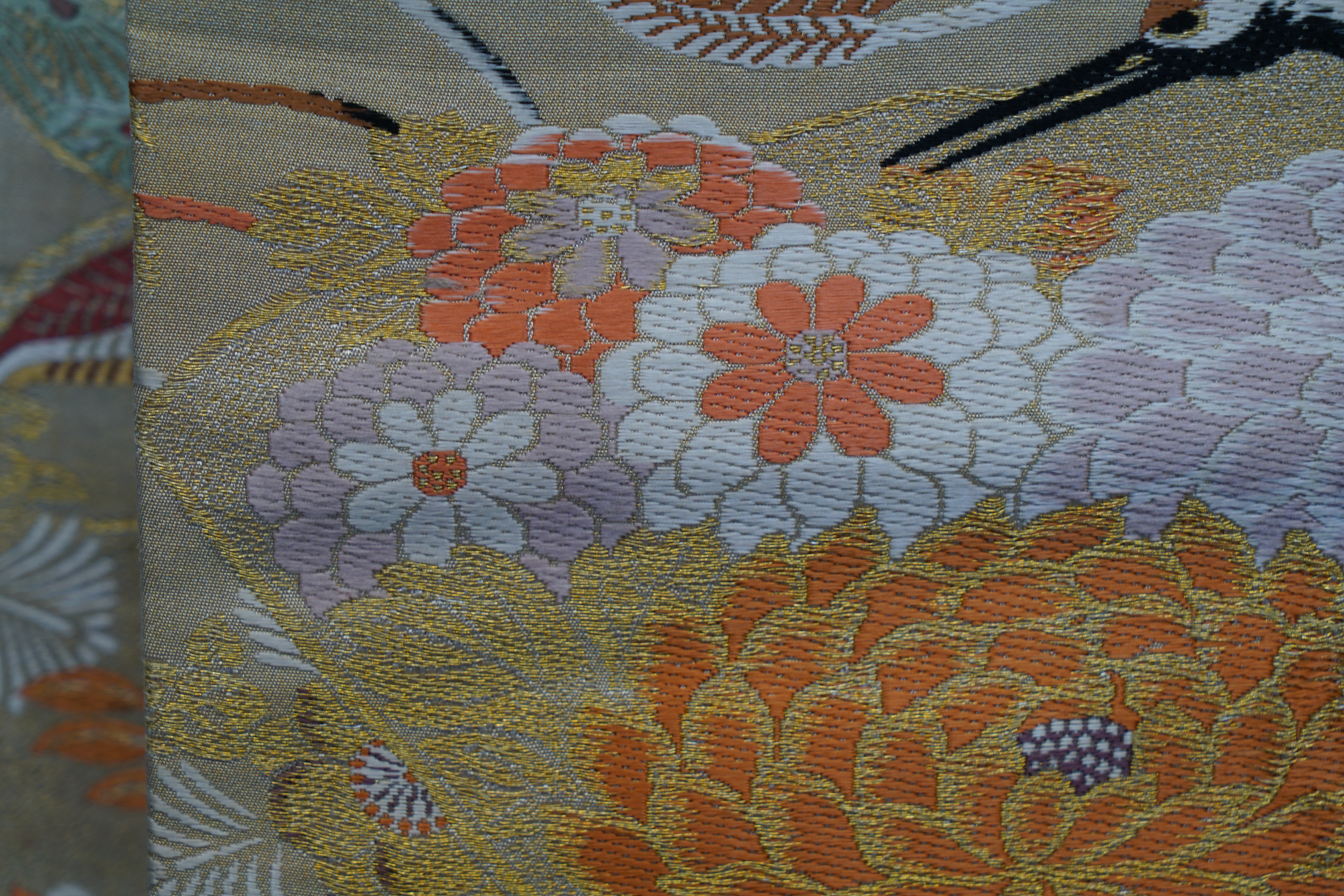 Circa 1910 Antique Handwoven Silk Brocade Maru Obi