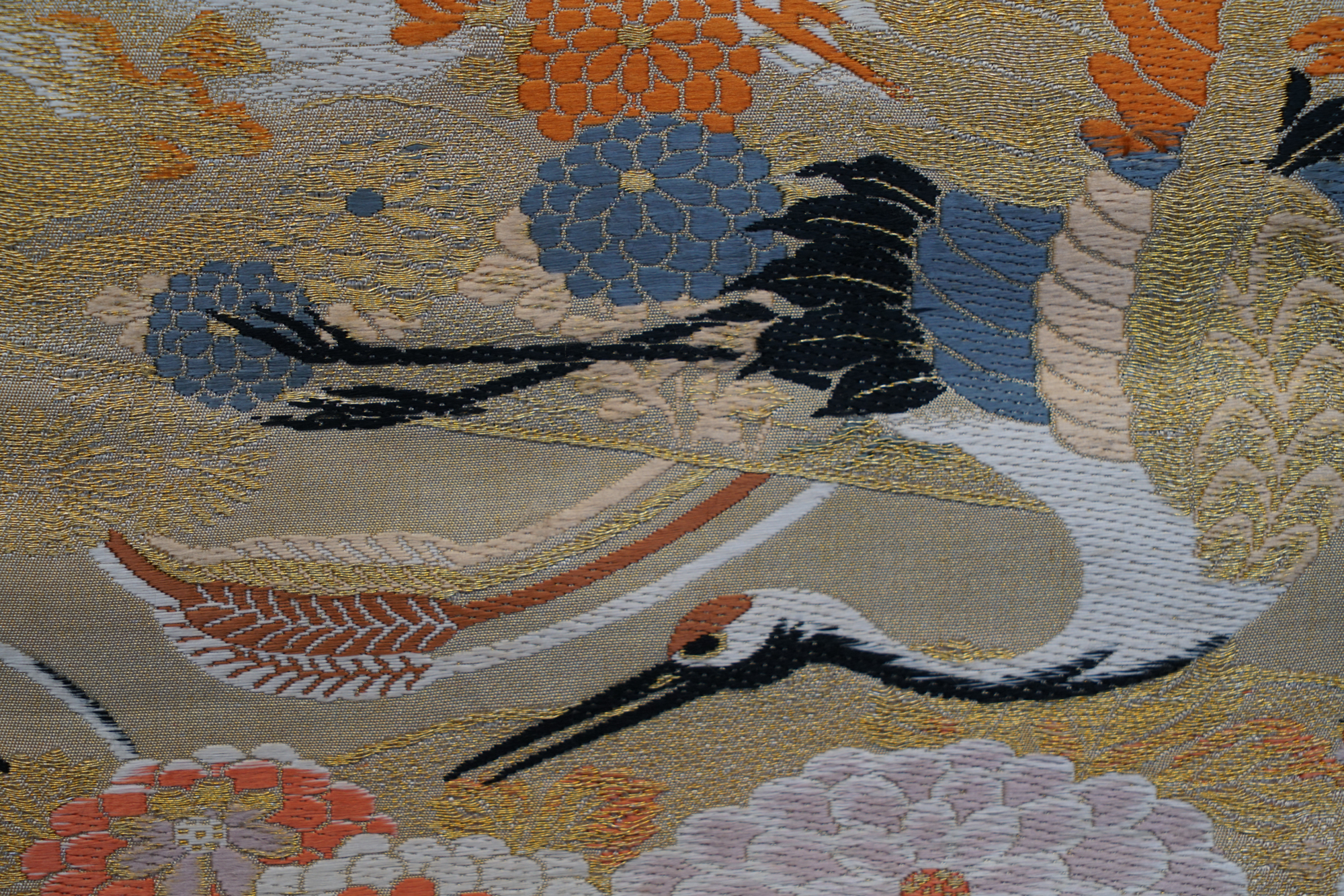 Circa 1910 Antique Handwoven Silk Brocade Maru Obi