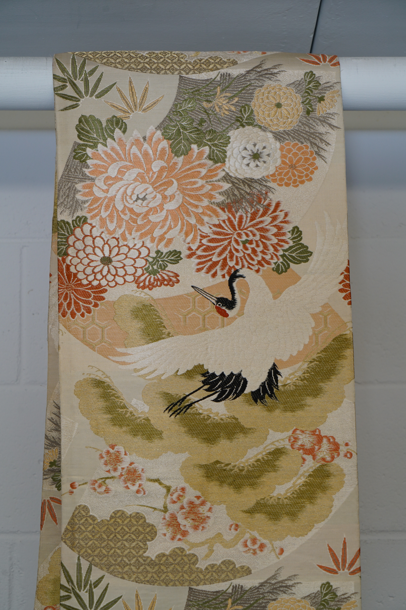 Circa 1915 Antique Japanese Handwoven Silk Brocade Maru Obi