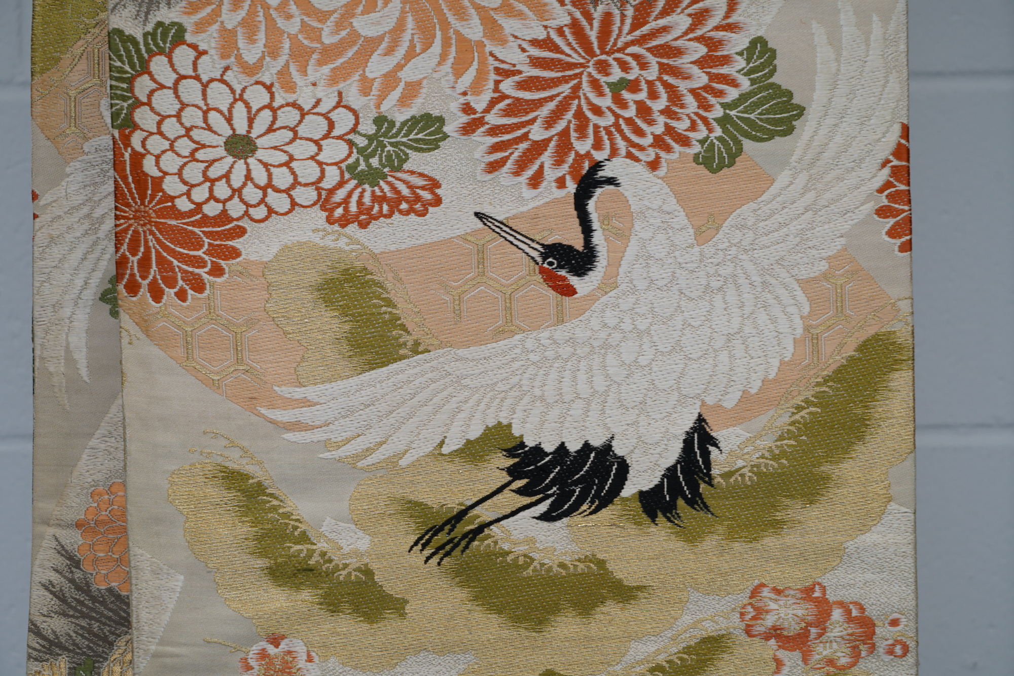 Circa 1915 Antique Japanese Handwoven Silk Brocade Maru Obi