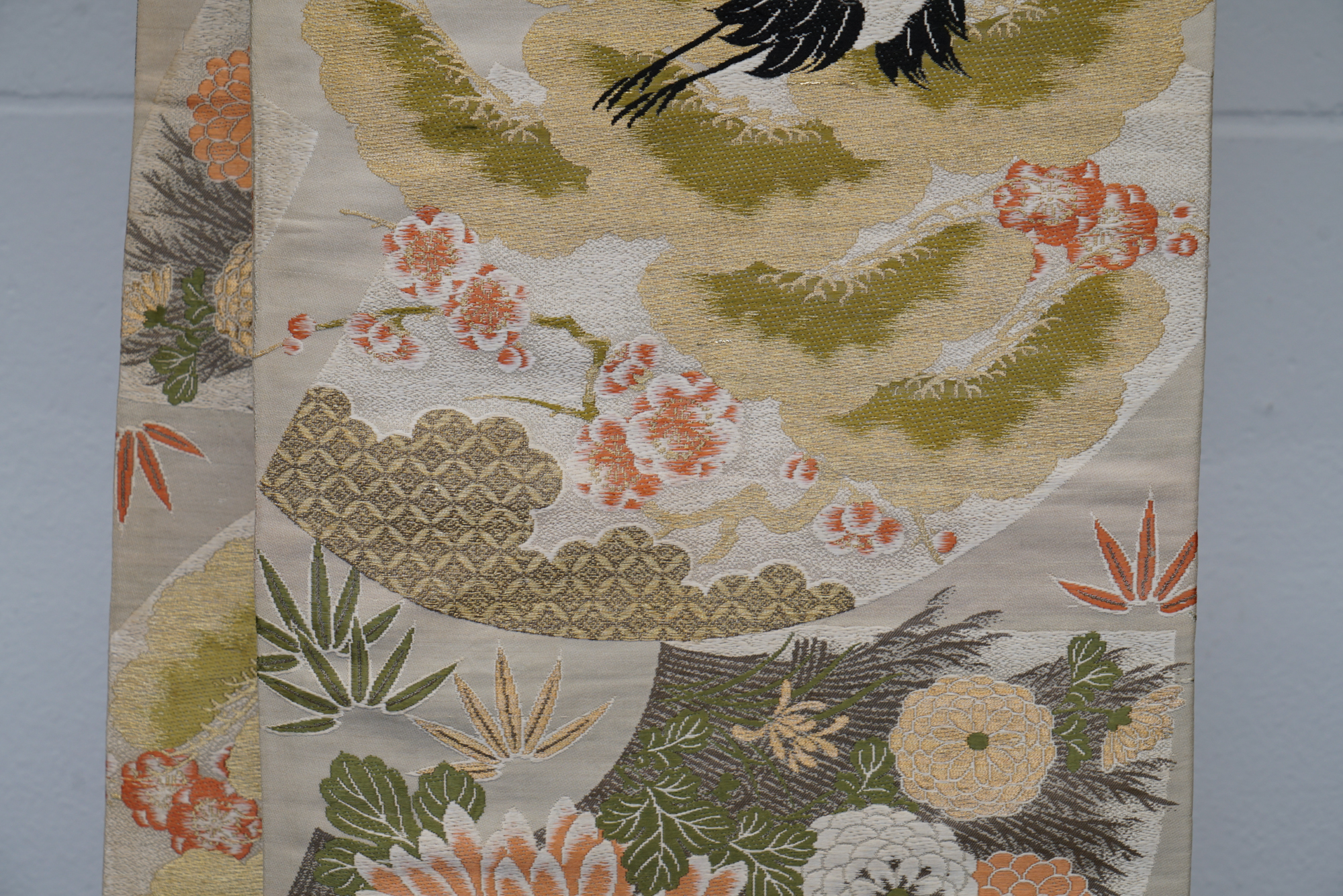 Circa 1915 Antique Japanese Handwoven Silk Brocade Maru Obi