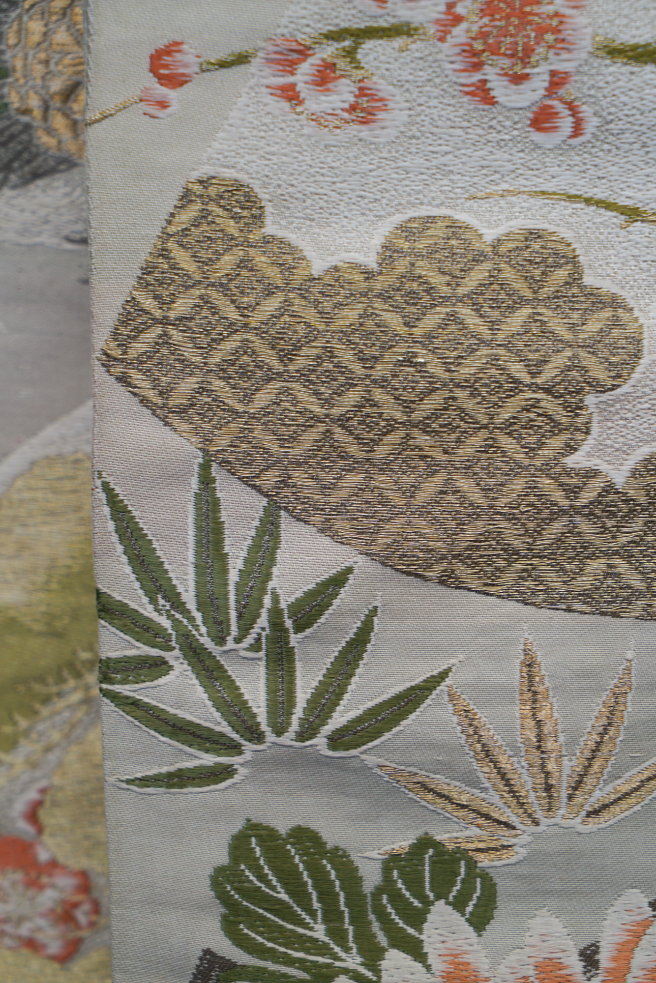 Circa 1915 Antique Japanese Handwoven Silk Brocade Maru Obi