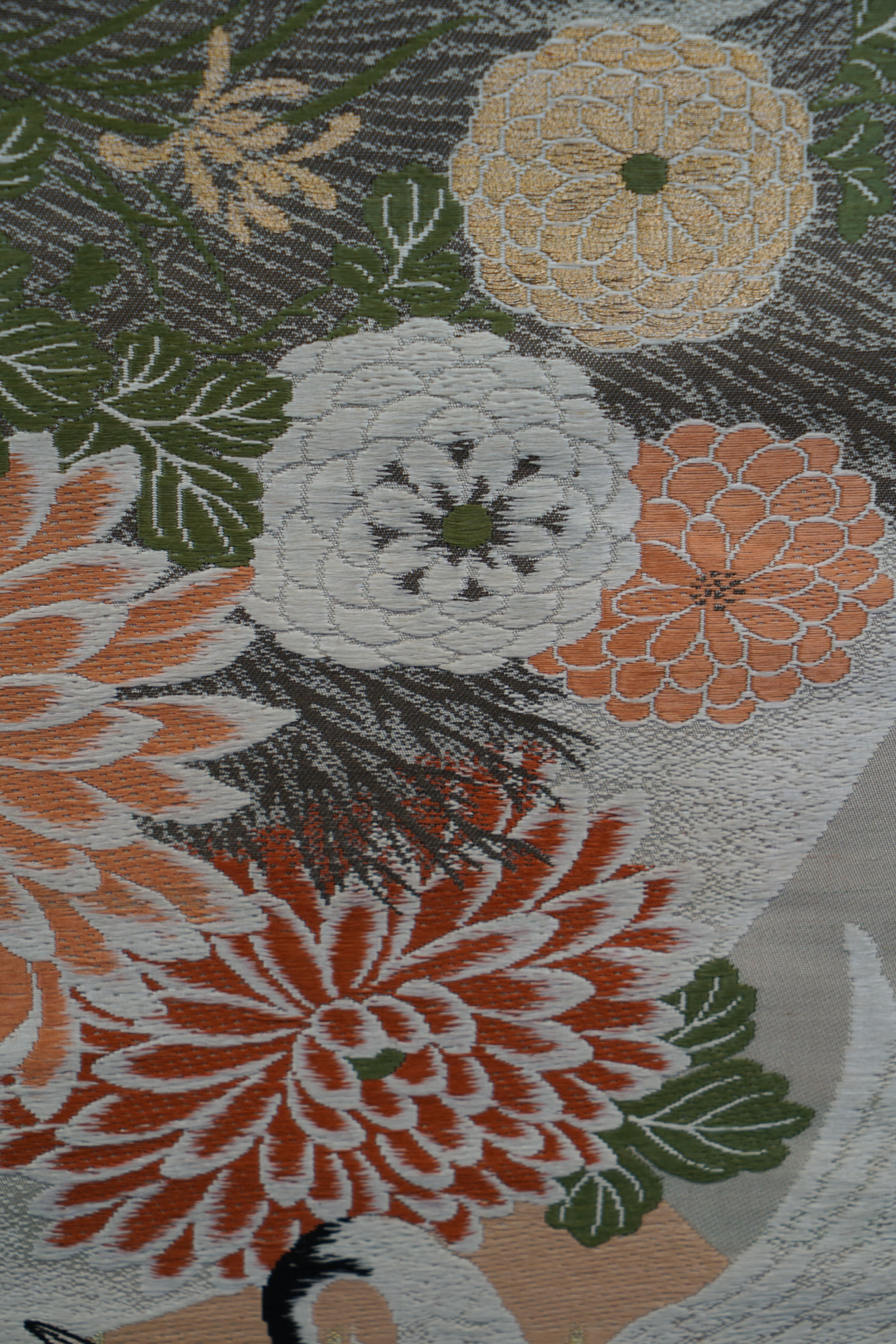 Circa 1915 Antique Japanese Handwoven Silk Brocade Maru Obi