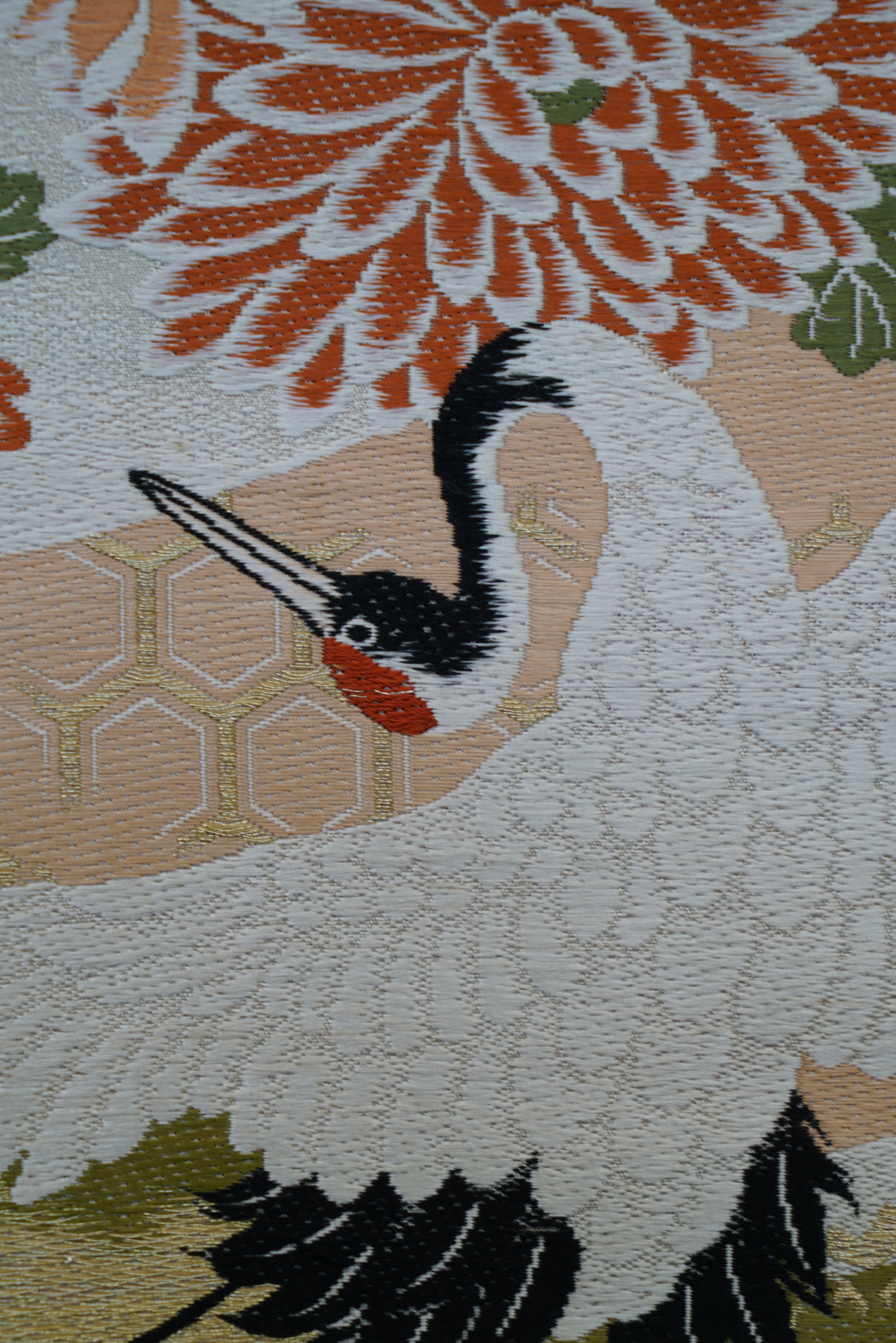 Circa 1915 Antique Japanese Handwoven Silk Brocade Maru Obi