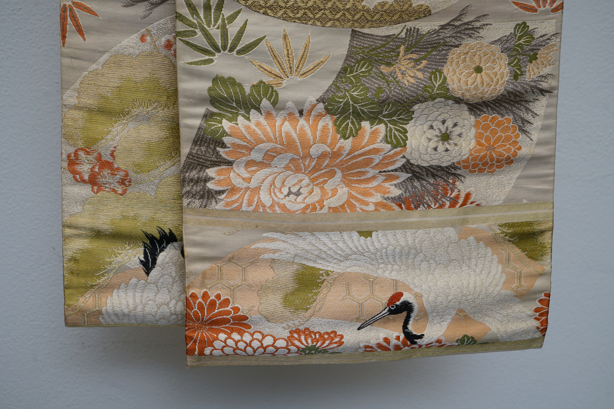 Circa 1915 Antique Japanese Handwoven Silk Brocade Maru Obi