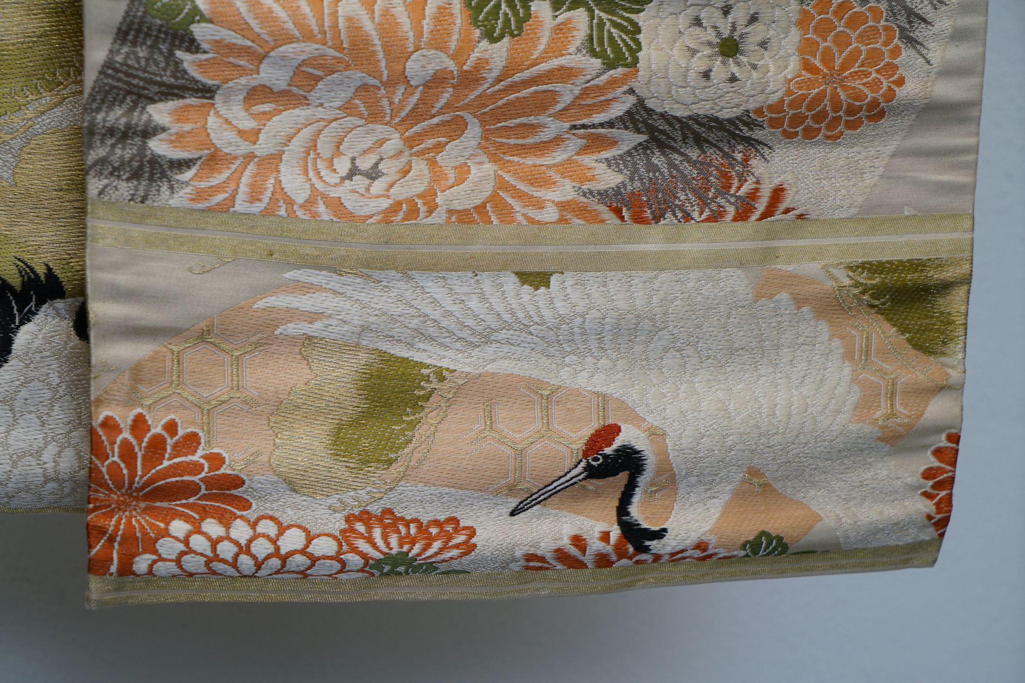 Circa 1915 Antique Japanese Handwoven Silk Brocade Maru Obi