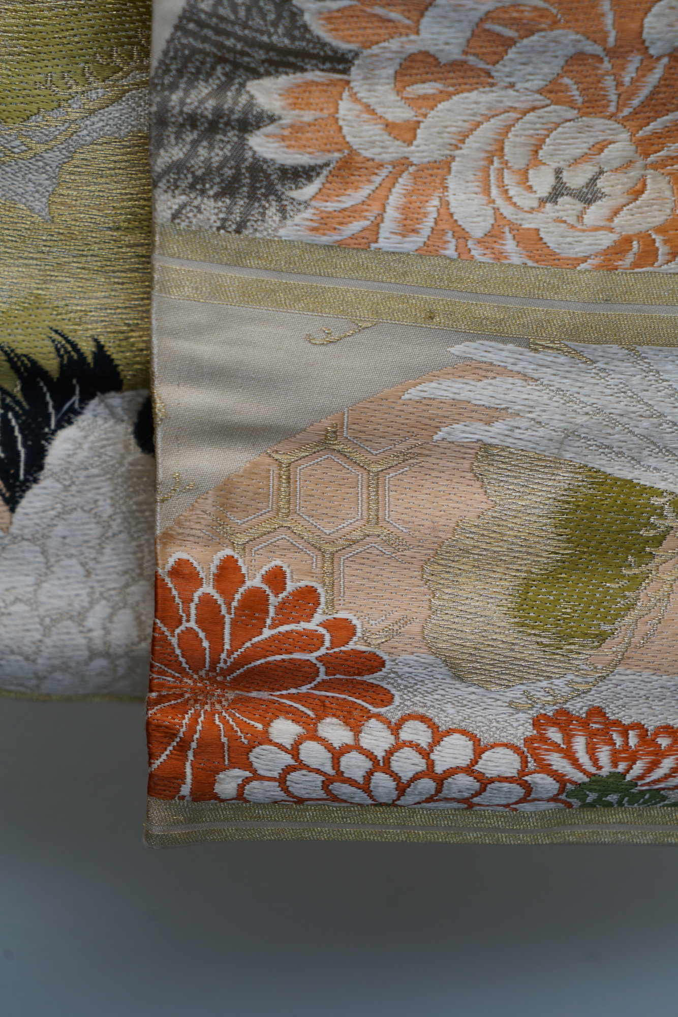 Circa 1915 Antique Japanese Handwoven Silk Brocade Maru Obi