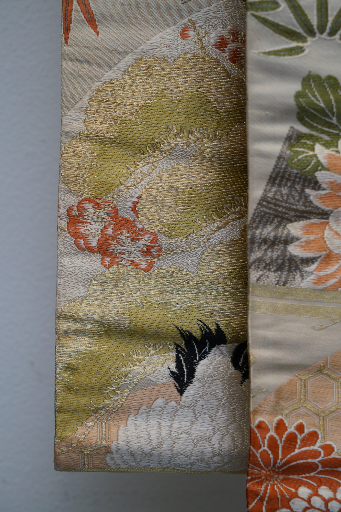 Circa 1915 Antique Japanese Handwoven Silk Brocade Maru Obi