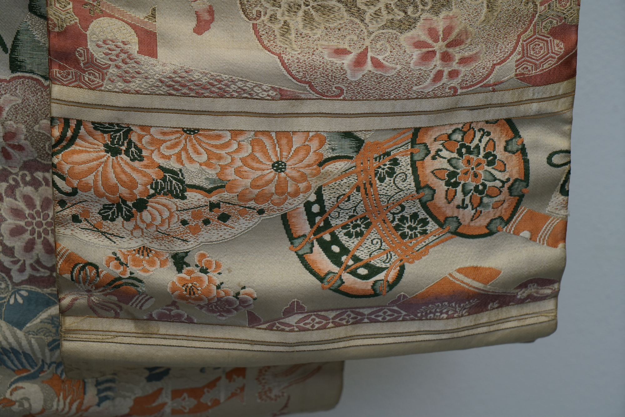 Circa 1900s Antique Hand Sewn Silk Maru Obi