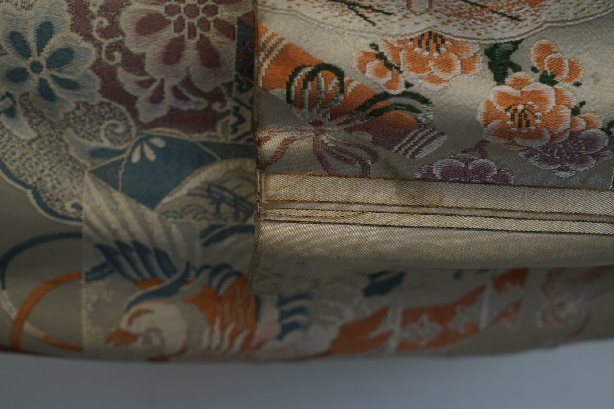 Circa 1900s Antique Hand Sewn Silk Maru Obi