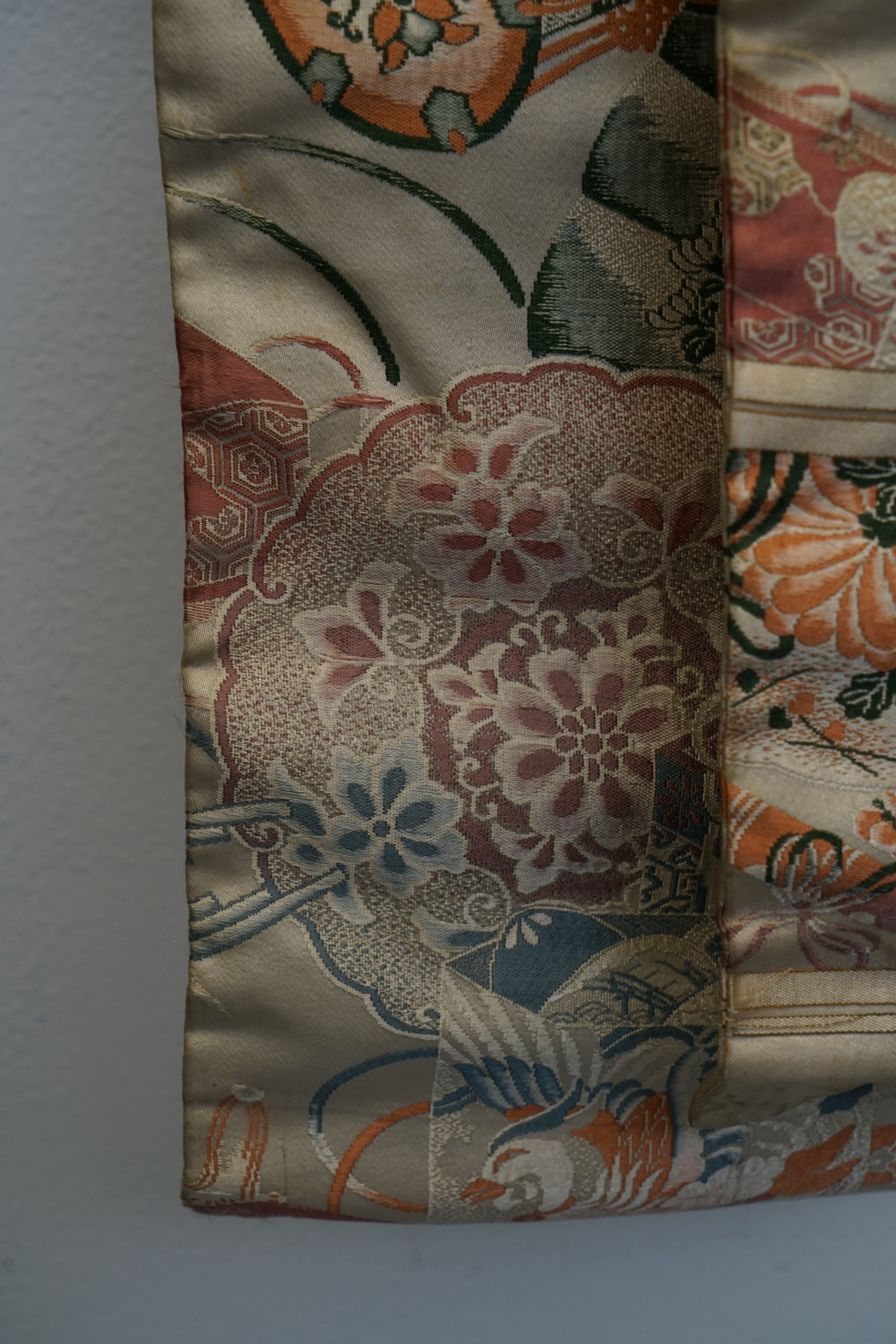 Circa 1900s Antique Hand Sewn Silk Maru Obi