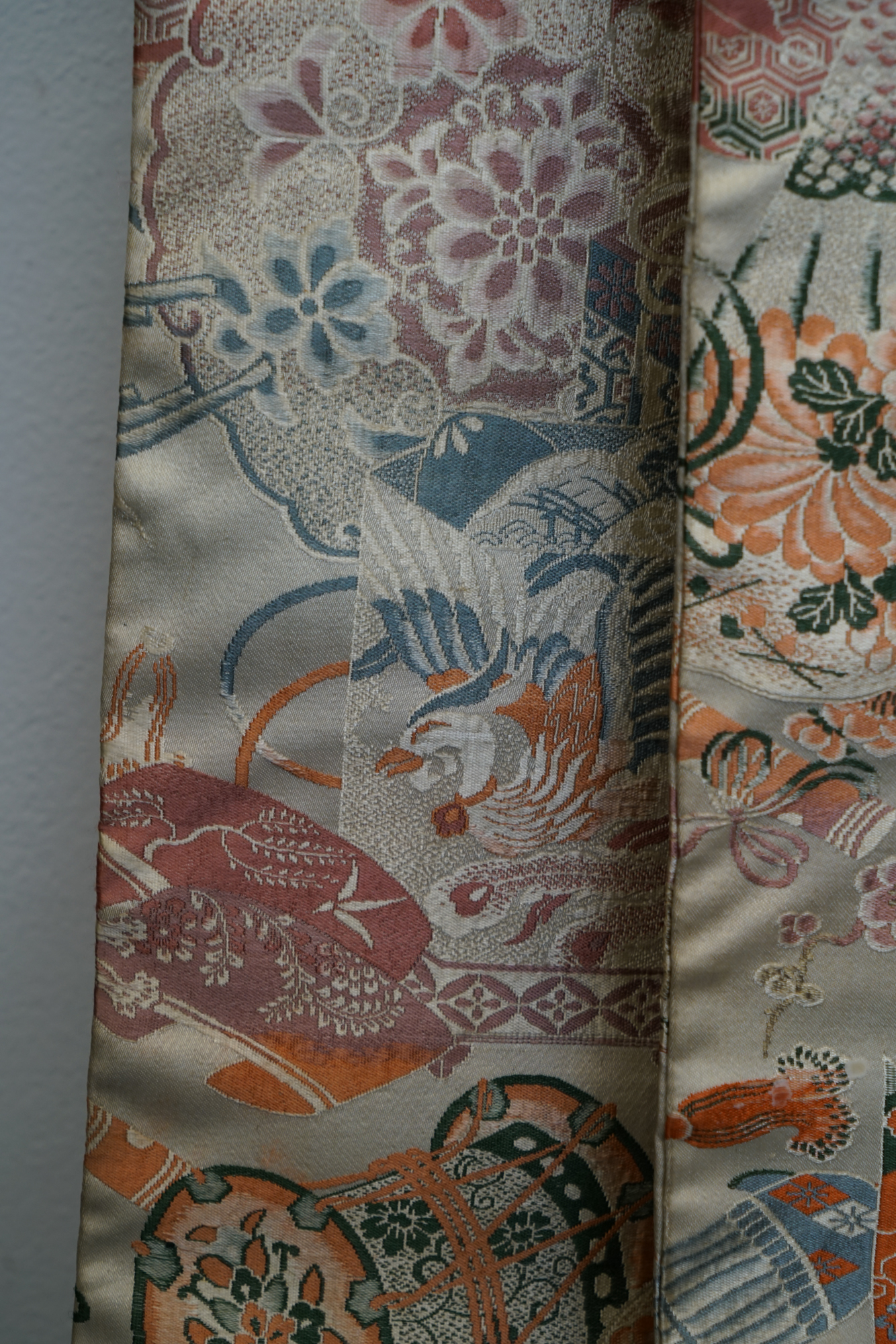 Circa 1900s Antique Hand Sewn Silk Maru Obi