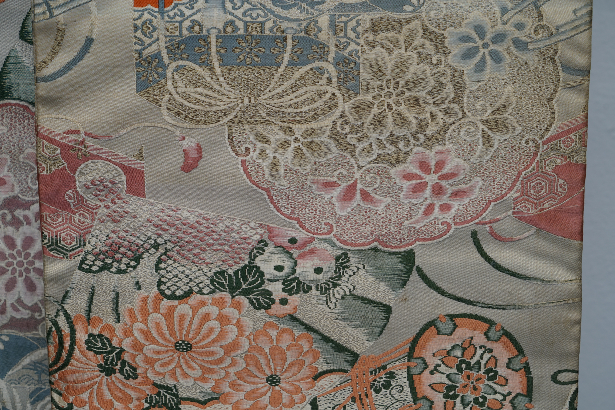 Circa 1900s Antique Hand Sewn Silk Maru Obi