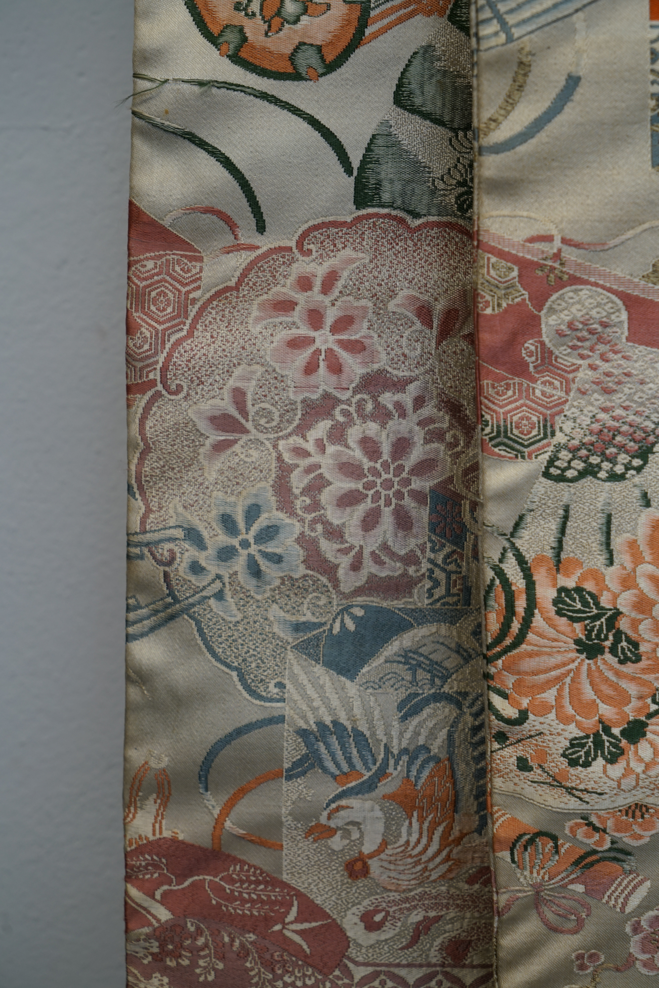 Circa 1900s Antique Hand Sewn Silk Maru Obi