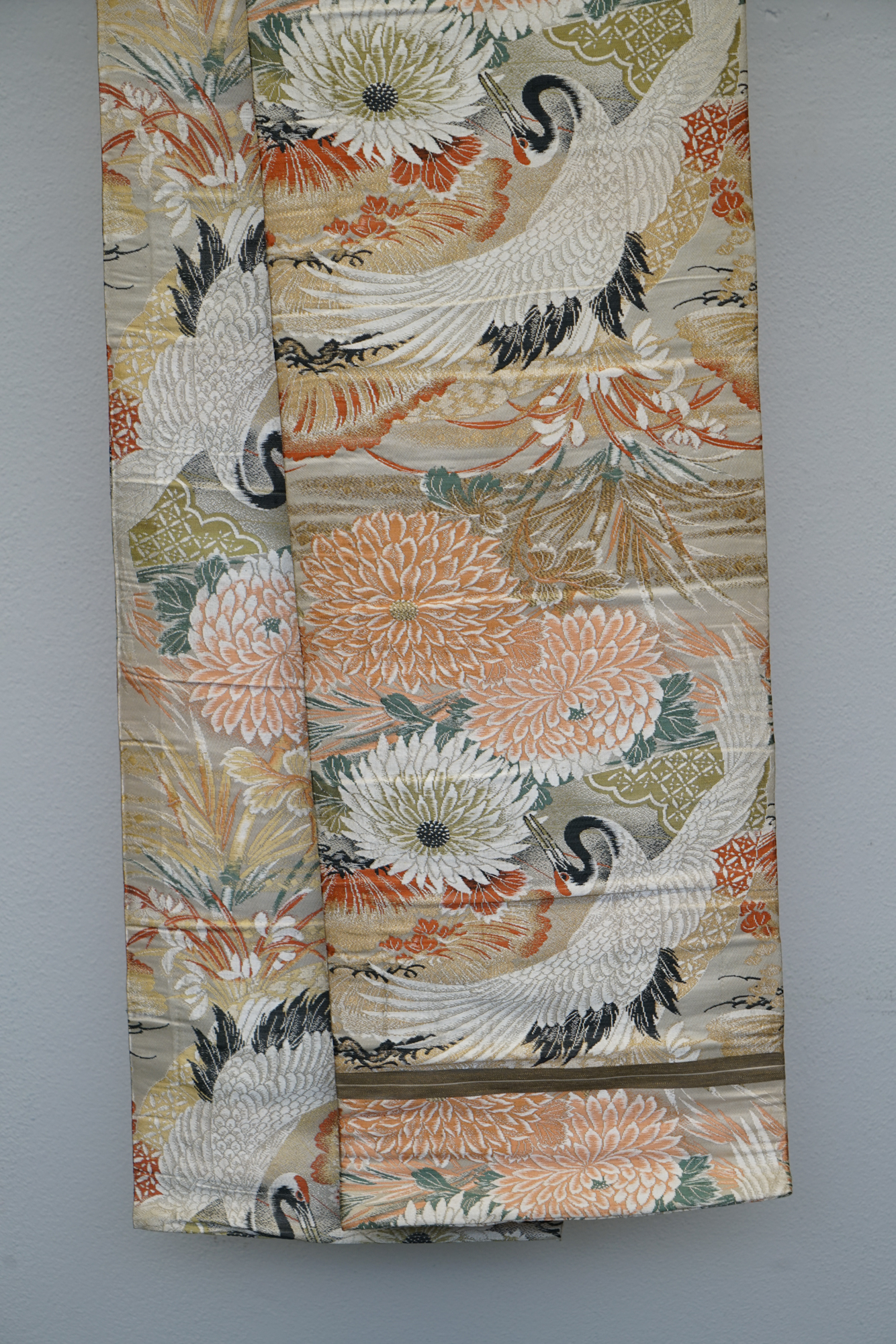 Circa 1915 Antique Japanese Handwoven Silk Brocade Maru Obi