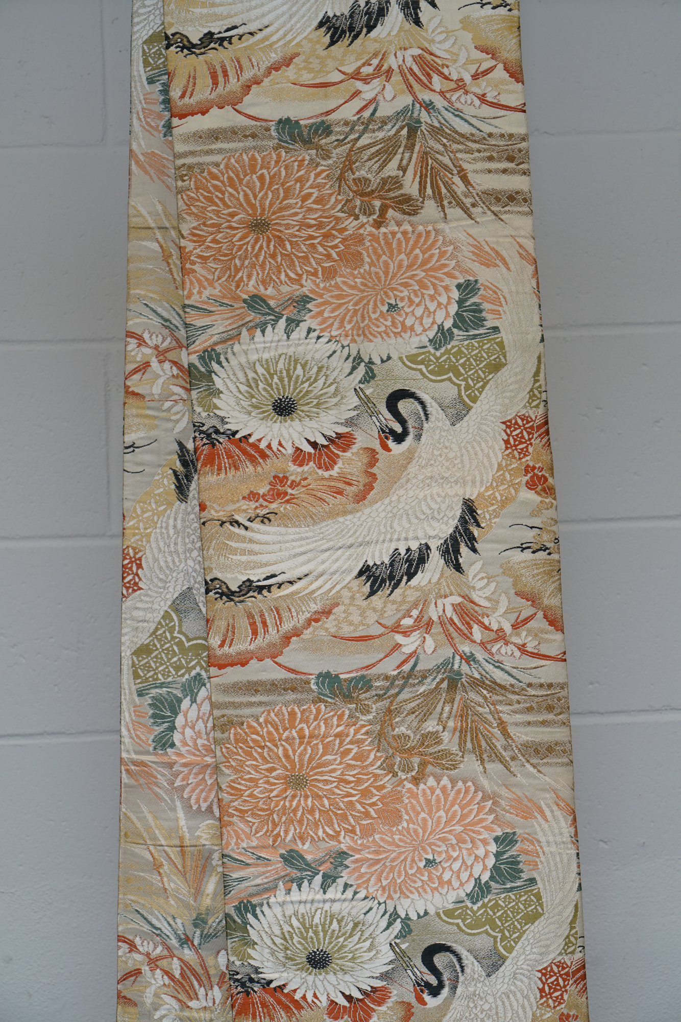 Circa 1915 Antique Japanese Handwoven Silk Brocade Maru Obi