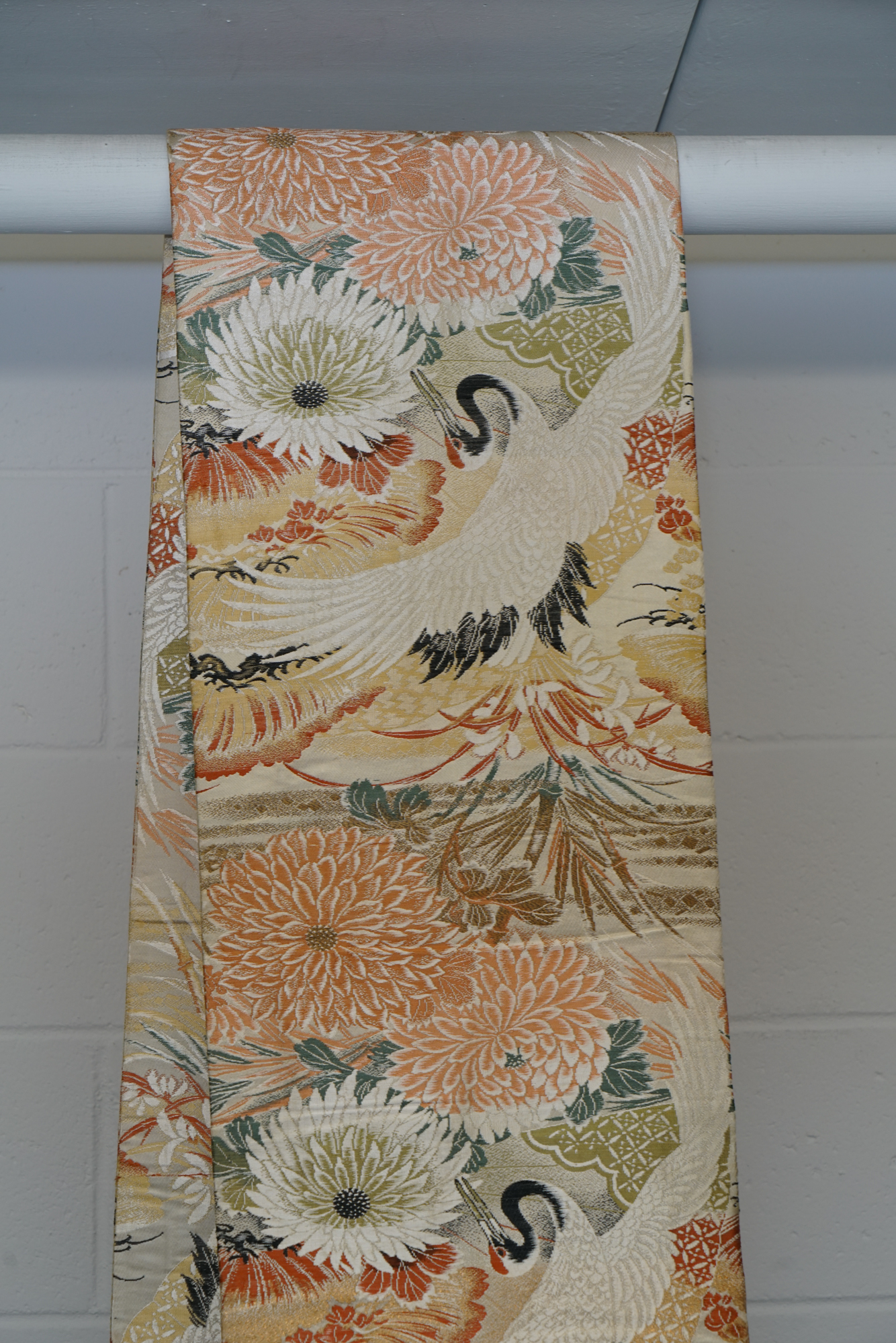 Circa 1915 Antique Japanese Handwoven Silk Brocade Maru Obi