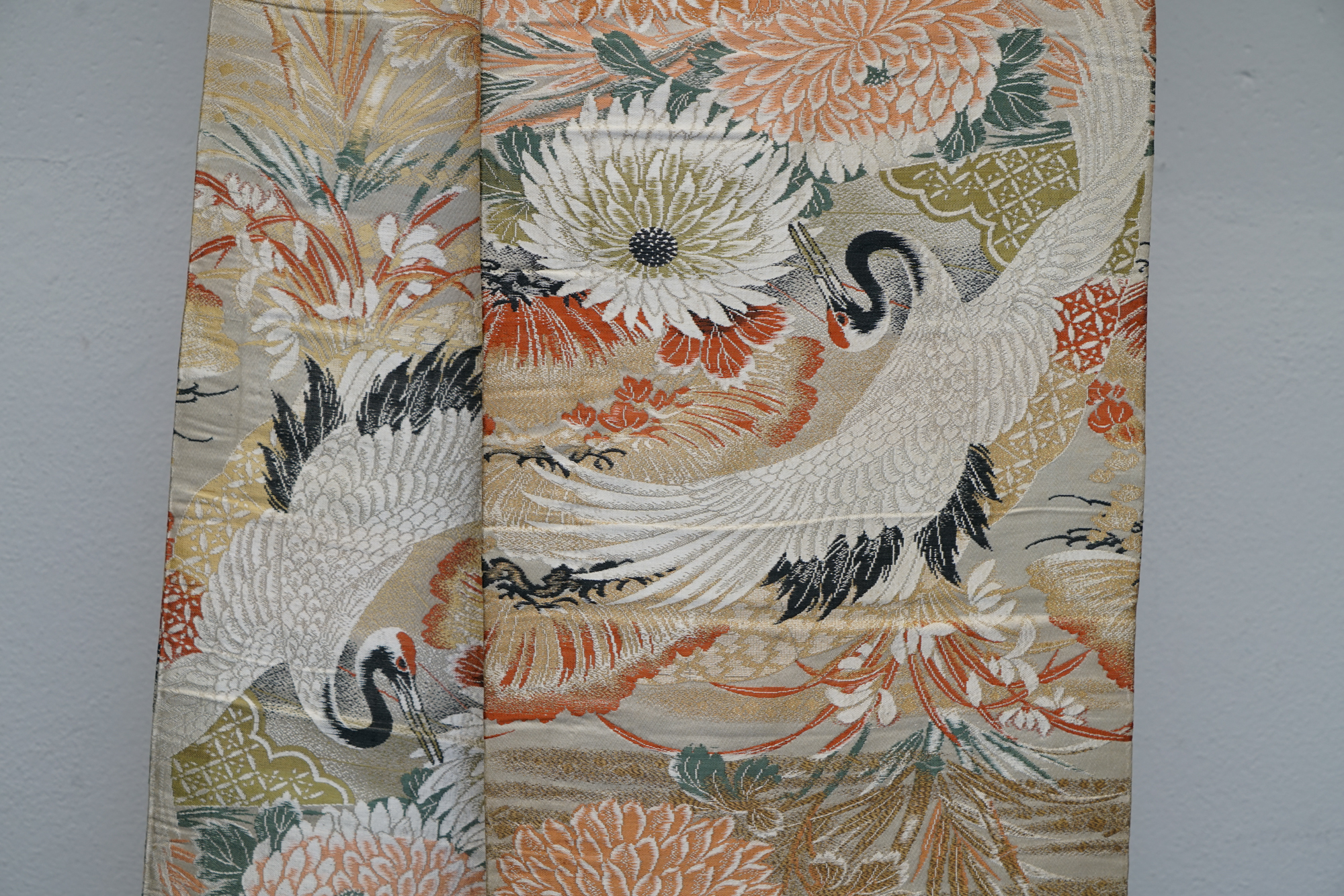 Circa 1915 Antique Japanese Handwoven Silk Brocade Maru Obi