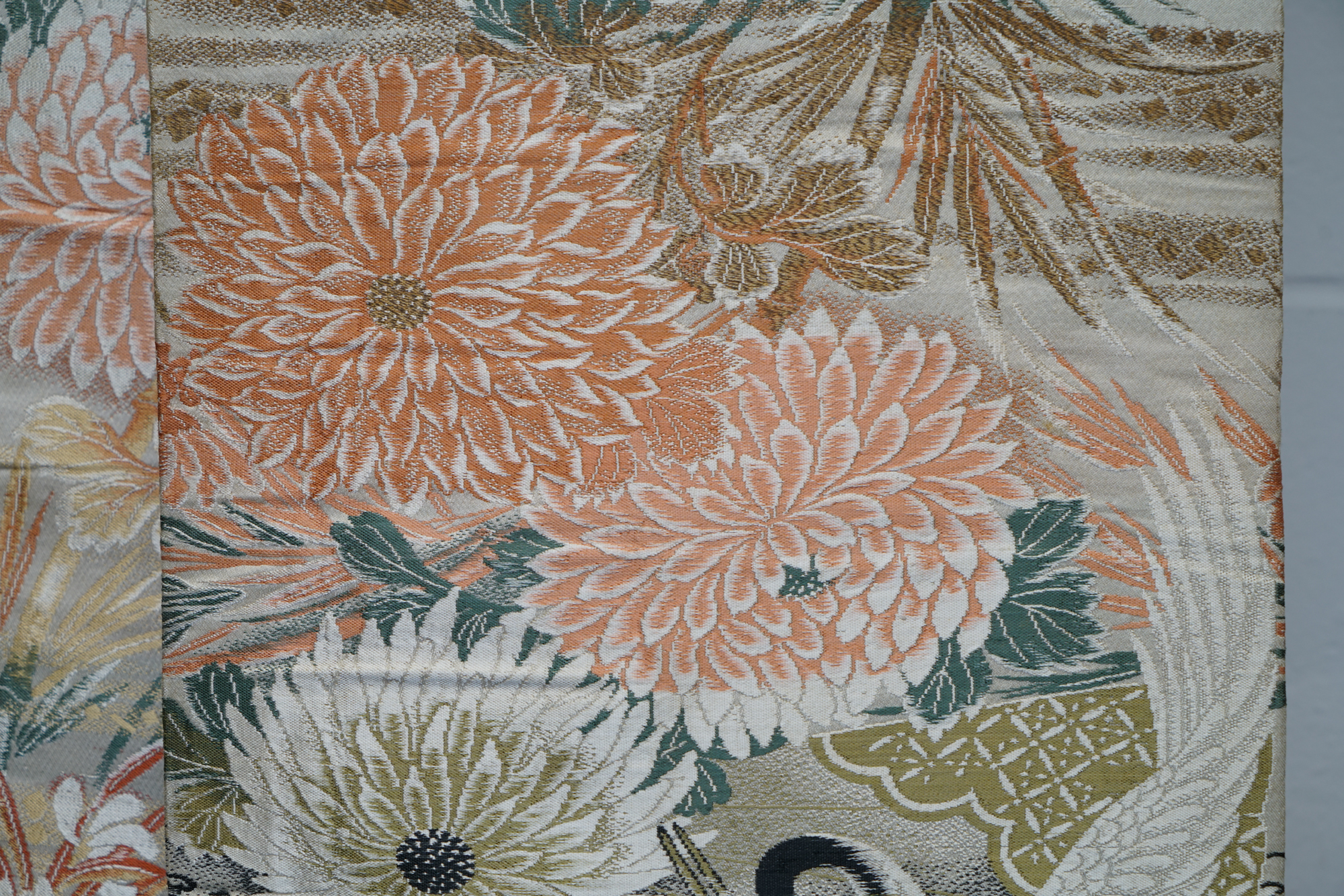 Circa 1915 Antique Japanese Handwoven Silk Brocade Maru Obi