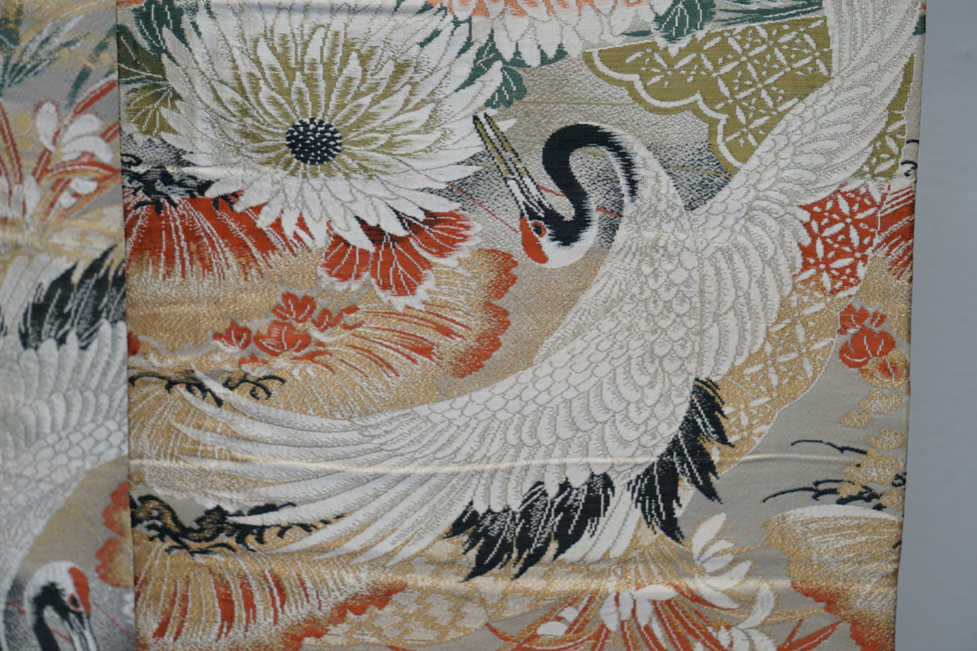 Circa 1915 Antique Japanese Handwoven Silk Brocade Maru Obi