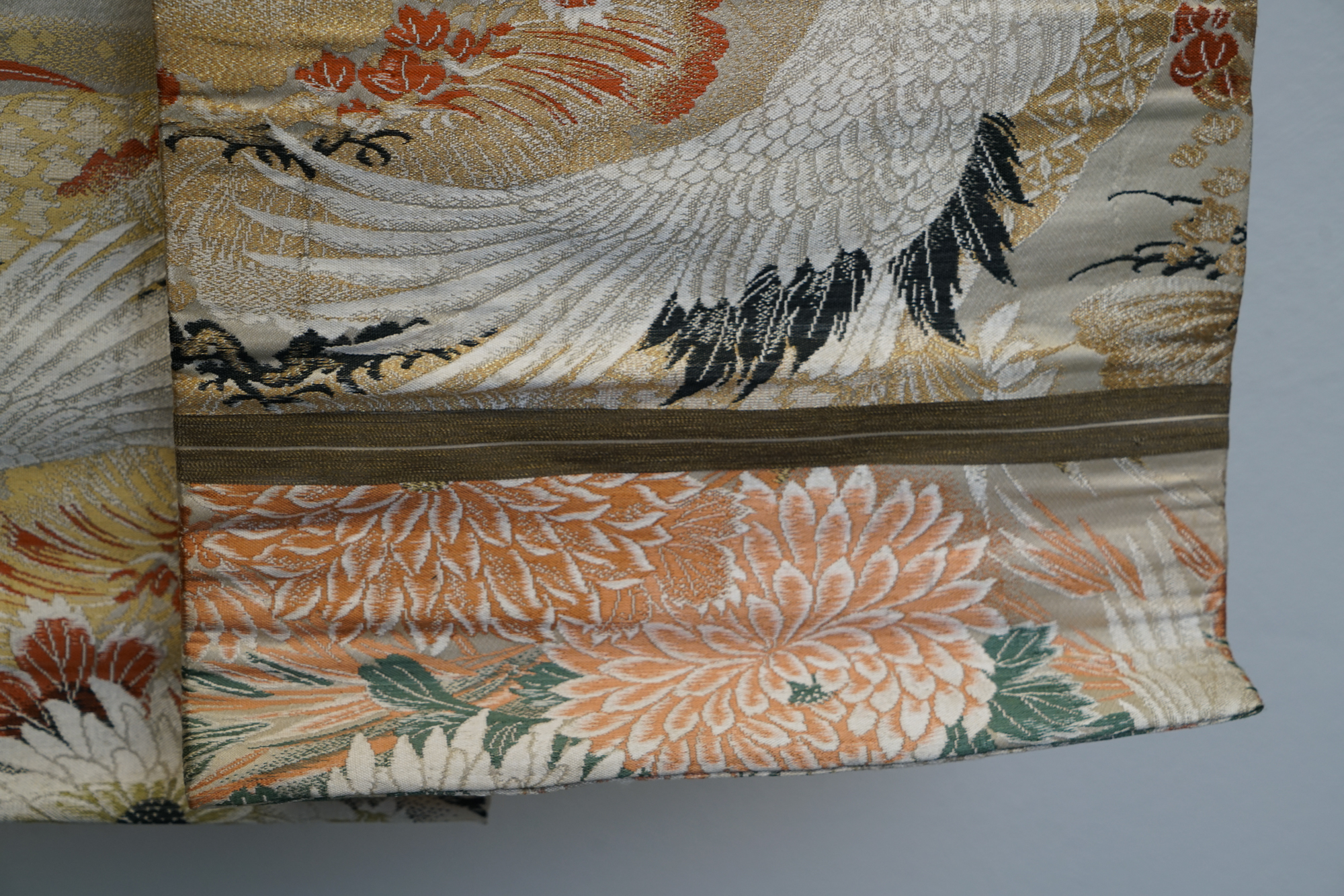 Circa 1915 Antique Japanese Handwoven Silk Brocade Maru Obi