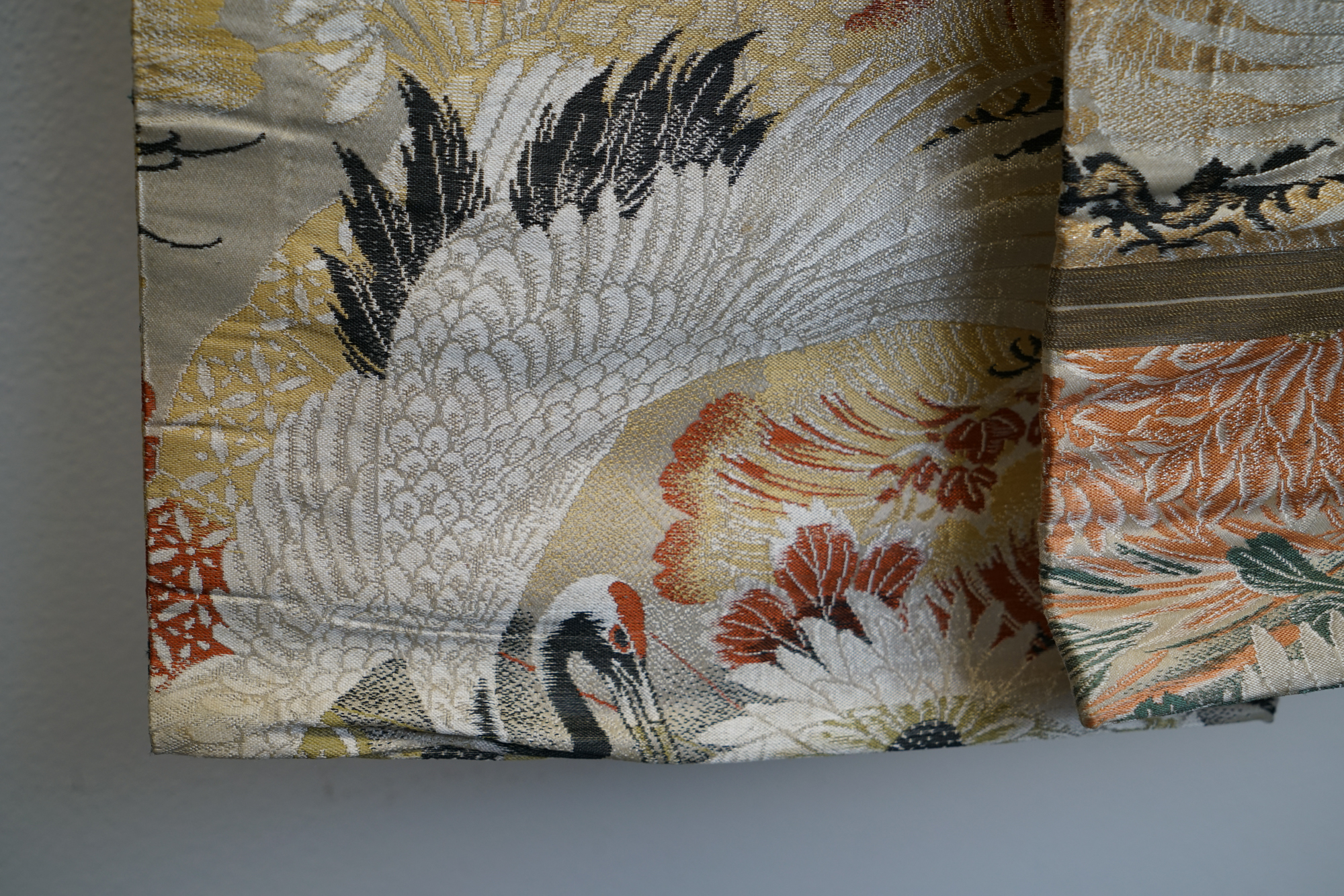 Circa 1915 Antique Japanese Handwoven Silk Brocade Maru Obi